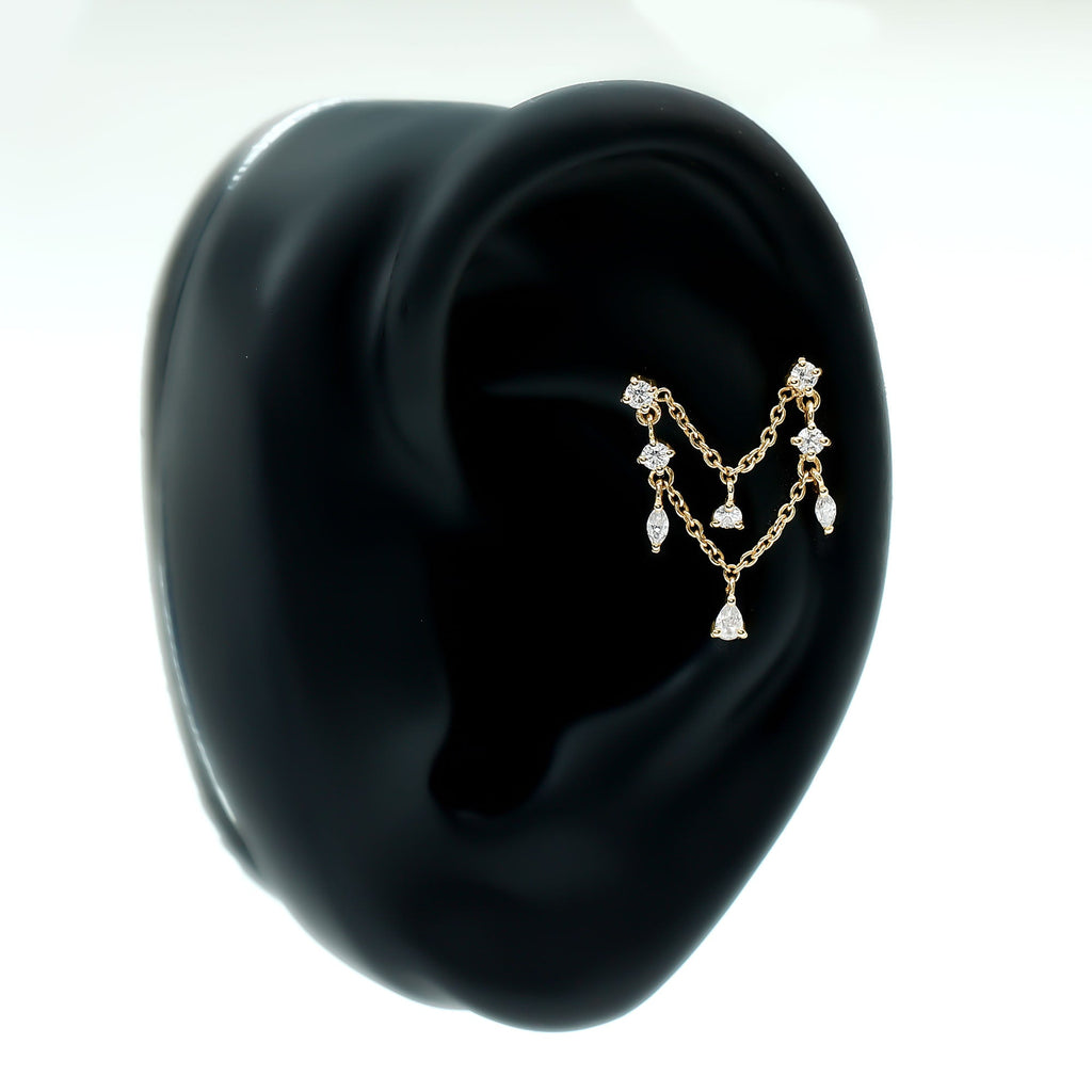 Certified Moissanite Double Chain Helix Earring