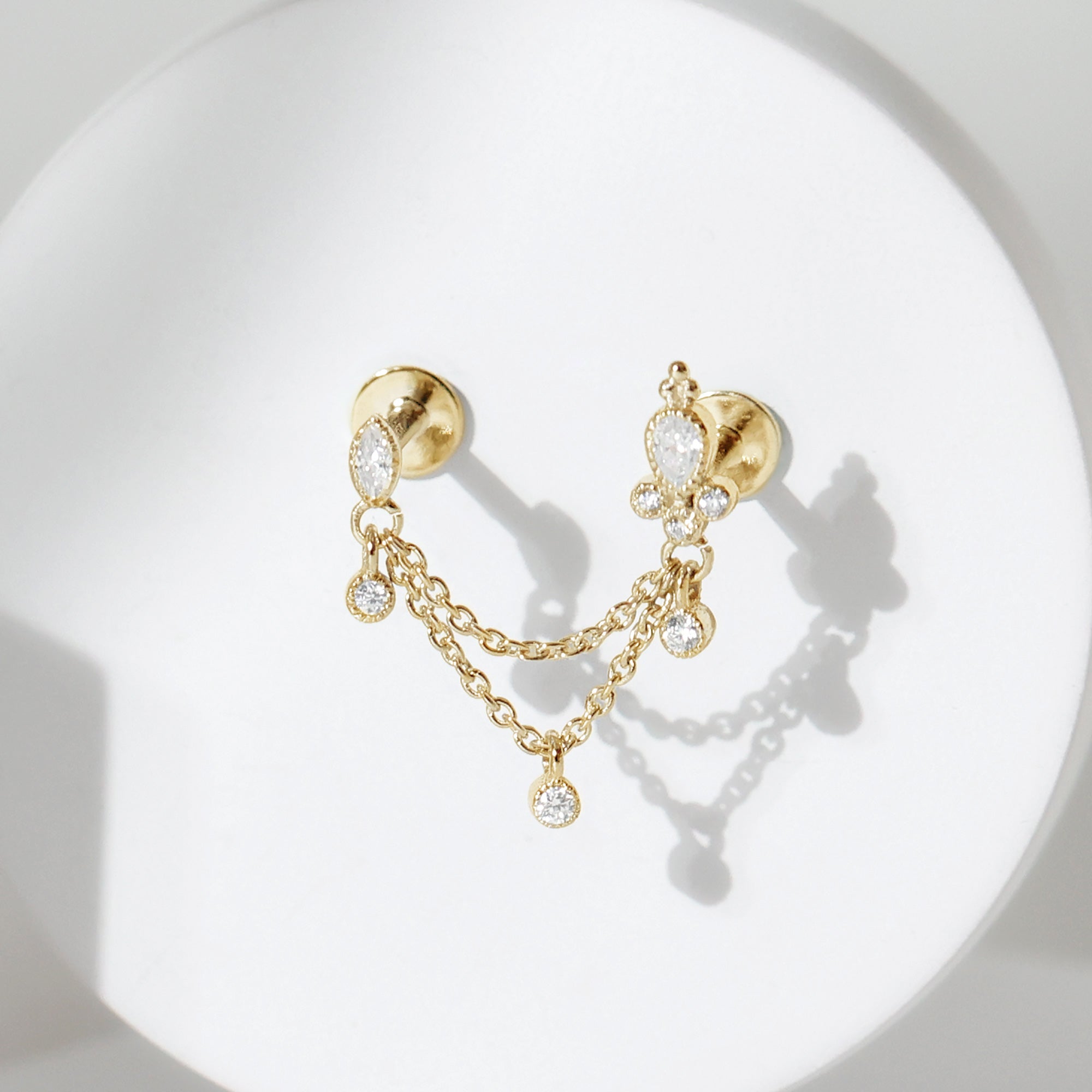 Vintage Style Diamond Double Piercing Earring