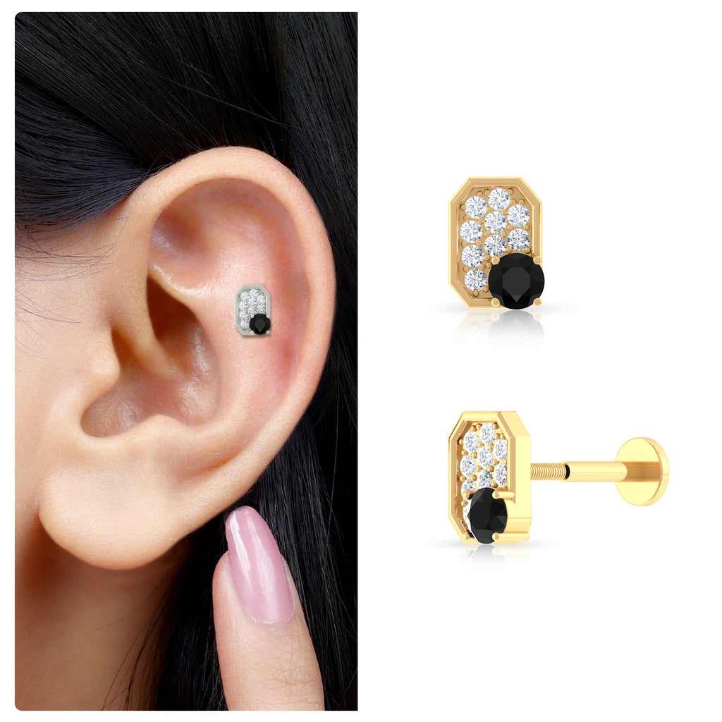 Black Onyx and Diamond Octagon Cartilage Earring