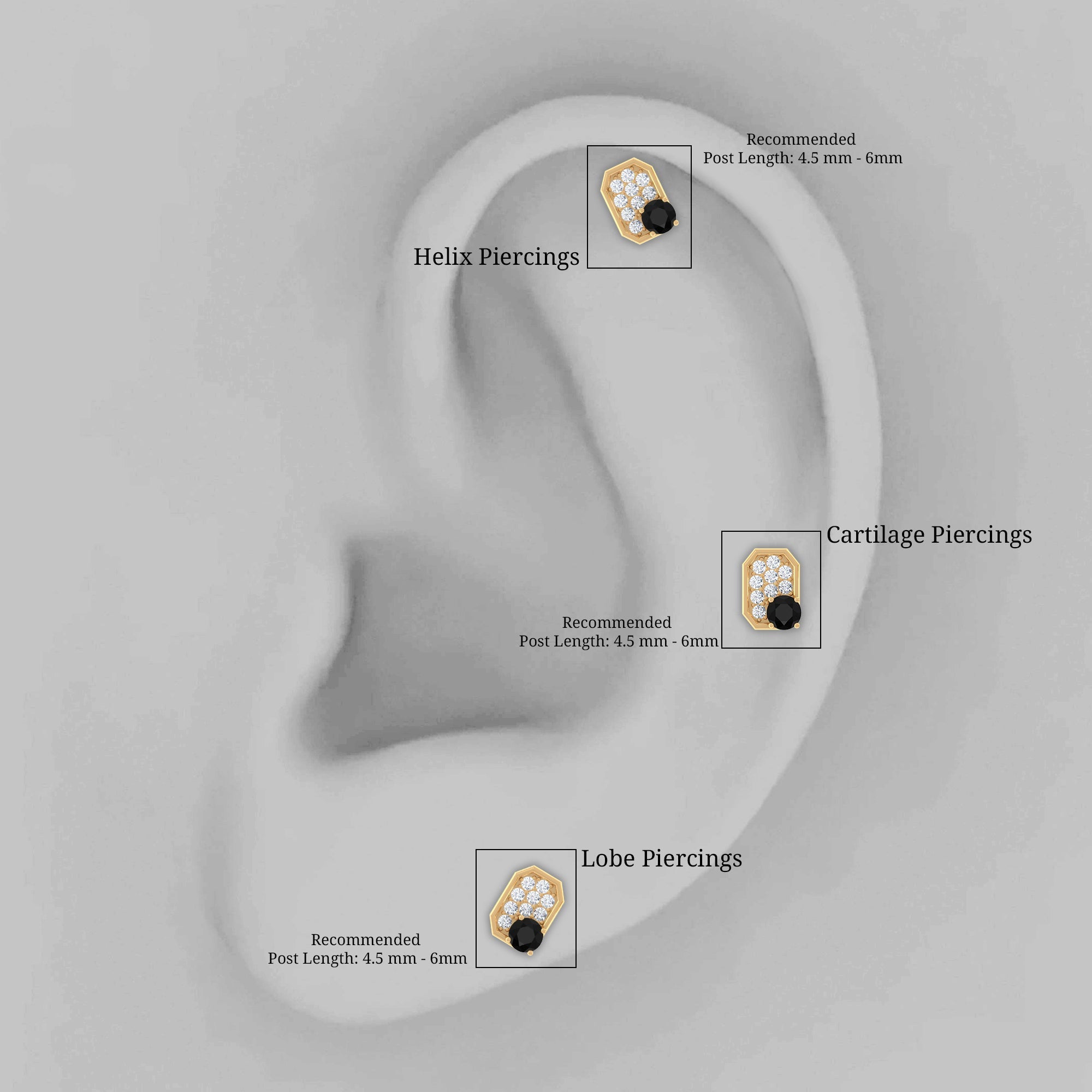 Black Onyx and Diamond Octagon Cartilage Earring