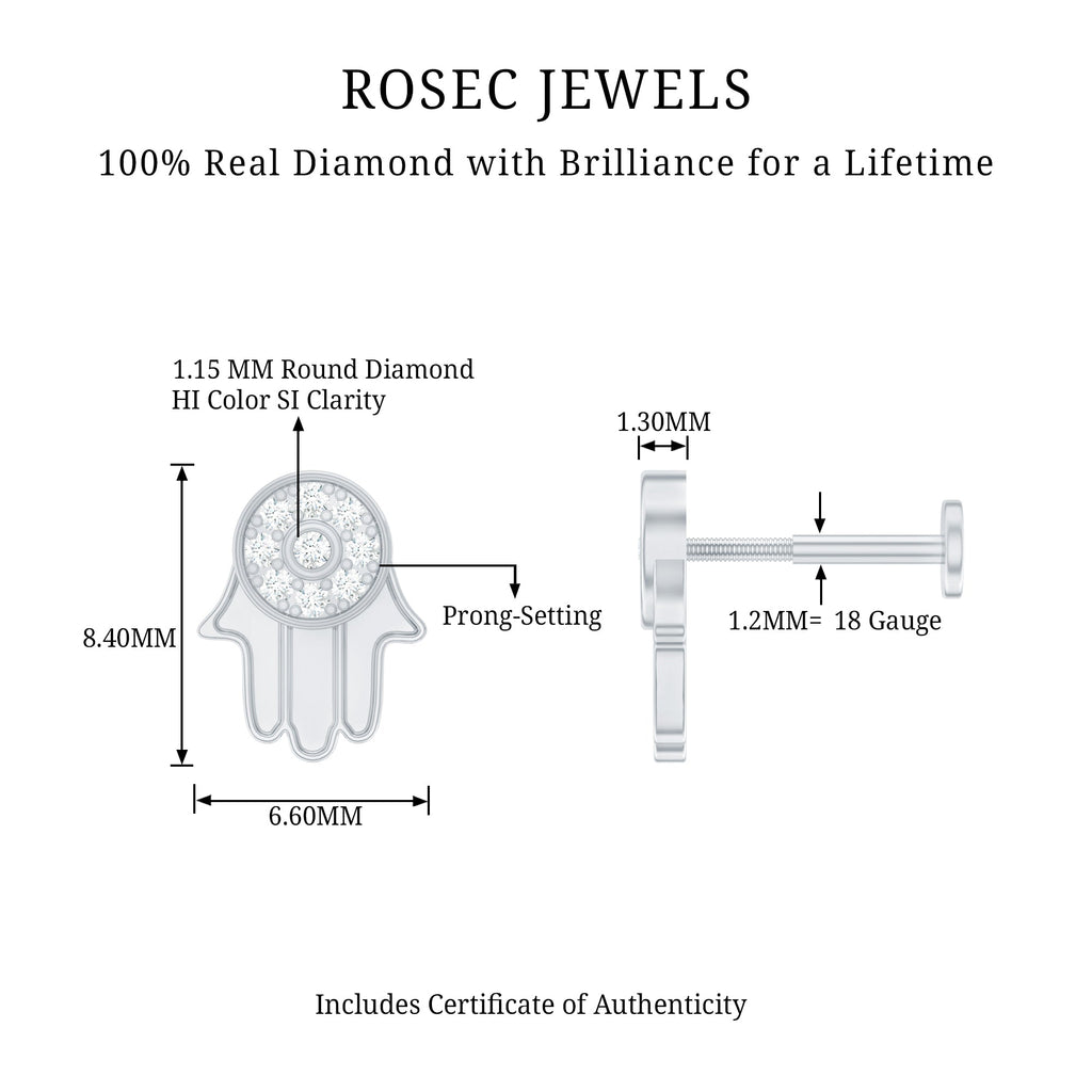 Diamond Hamsa Earring for Cartilage Piercing