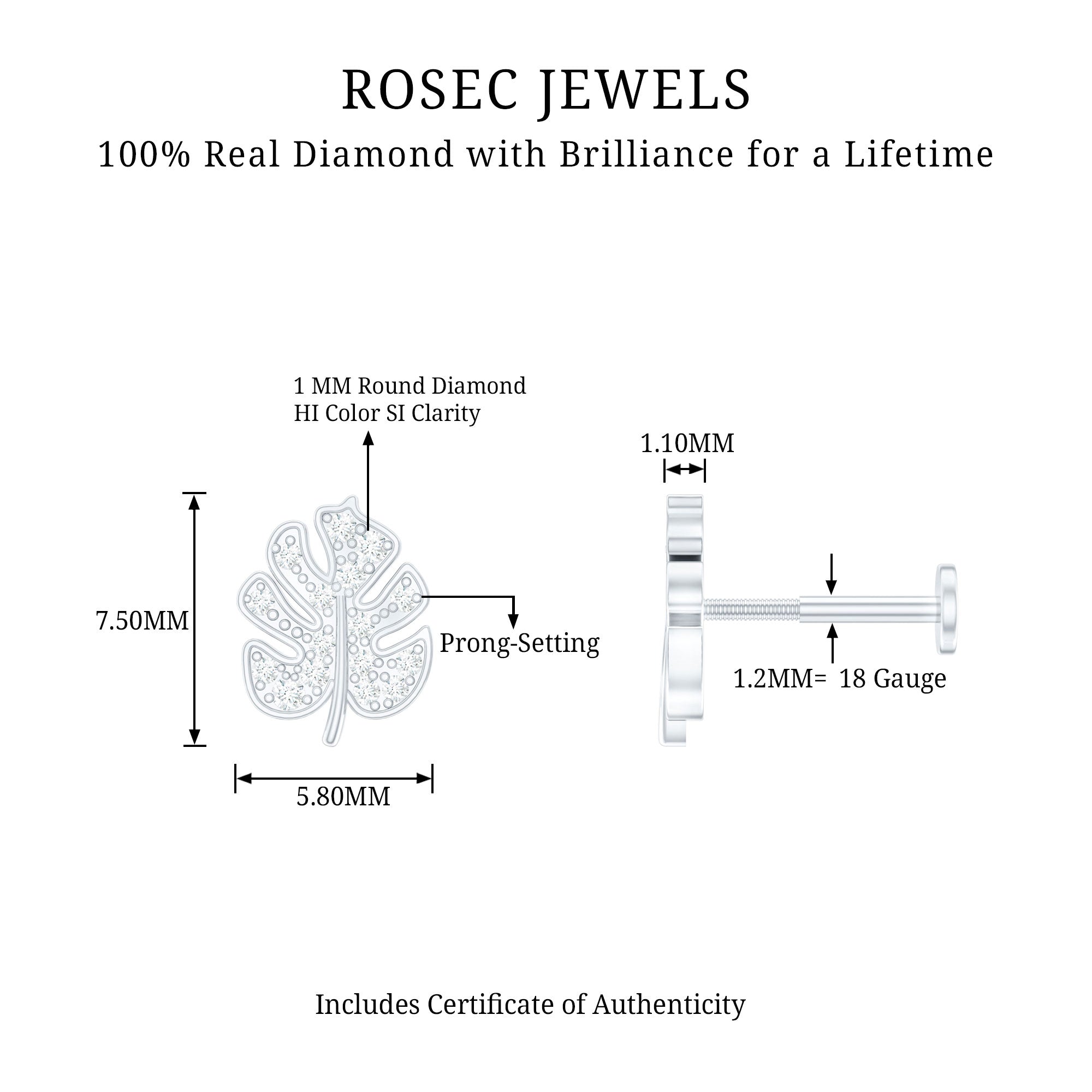 Diamond Leaf Earring for Cartilage Piercing