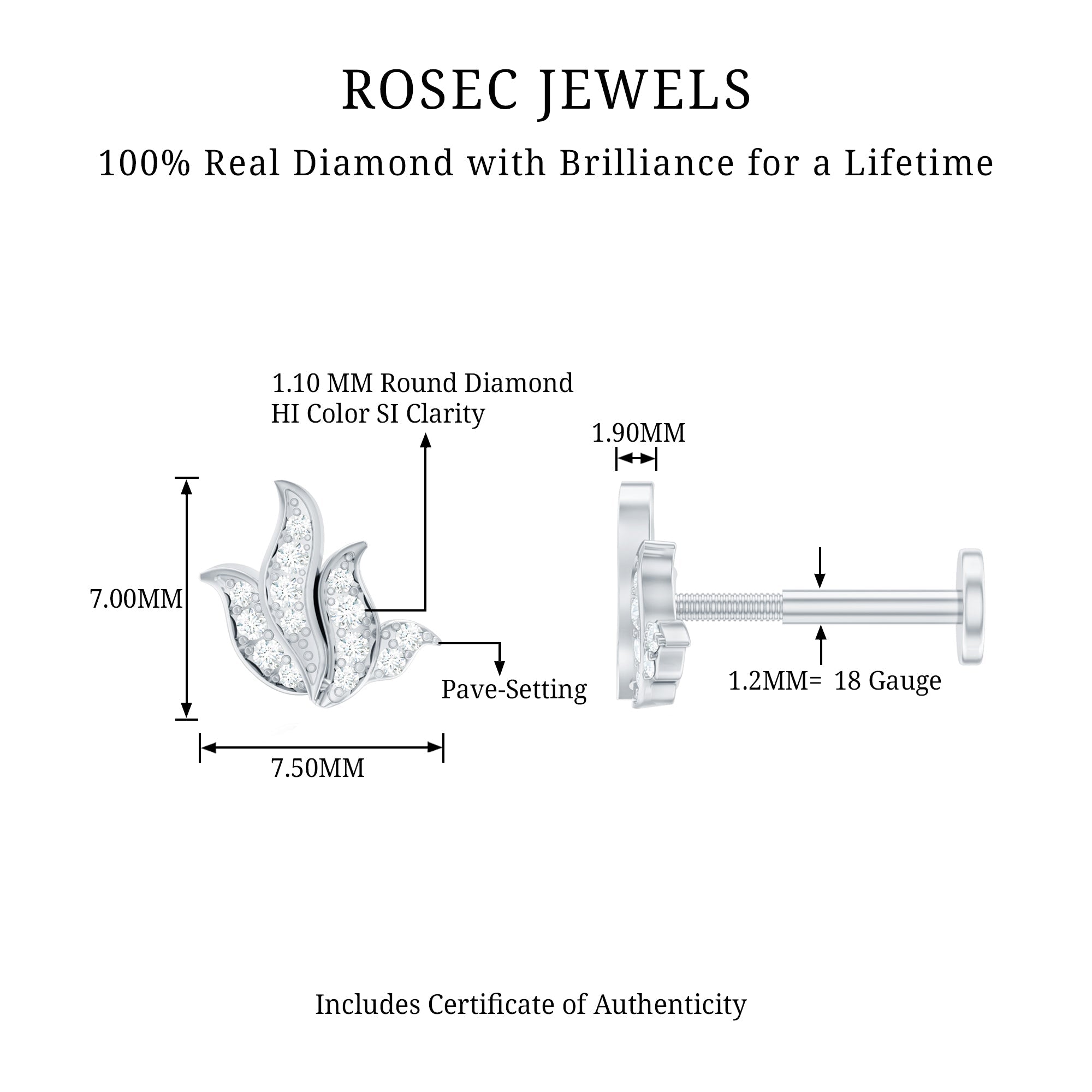 Diamond Leaf Helix Earring for Women