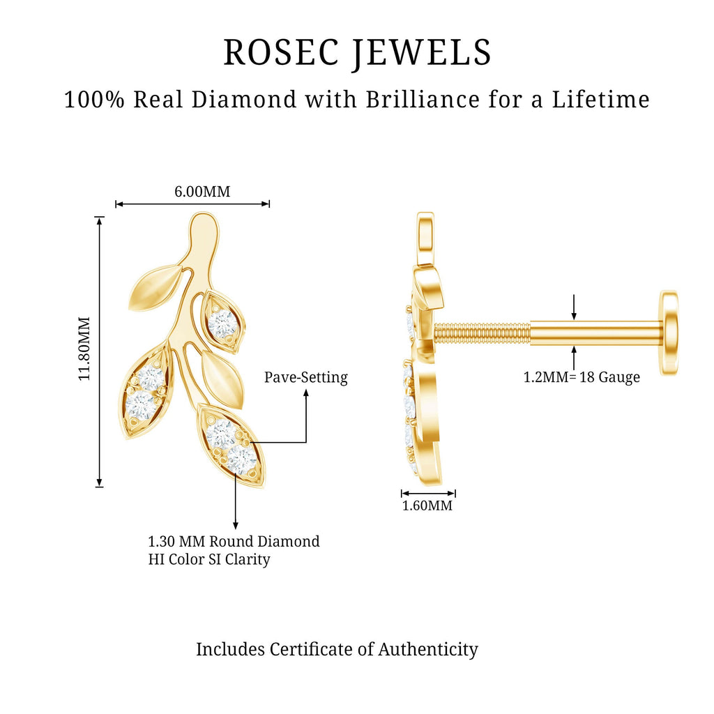 Diamond Vine Leaf Earring for Helix Piercing