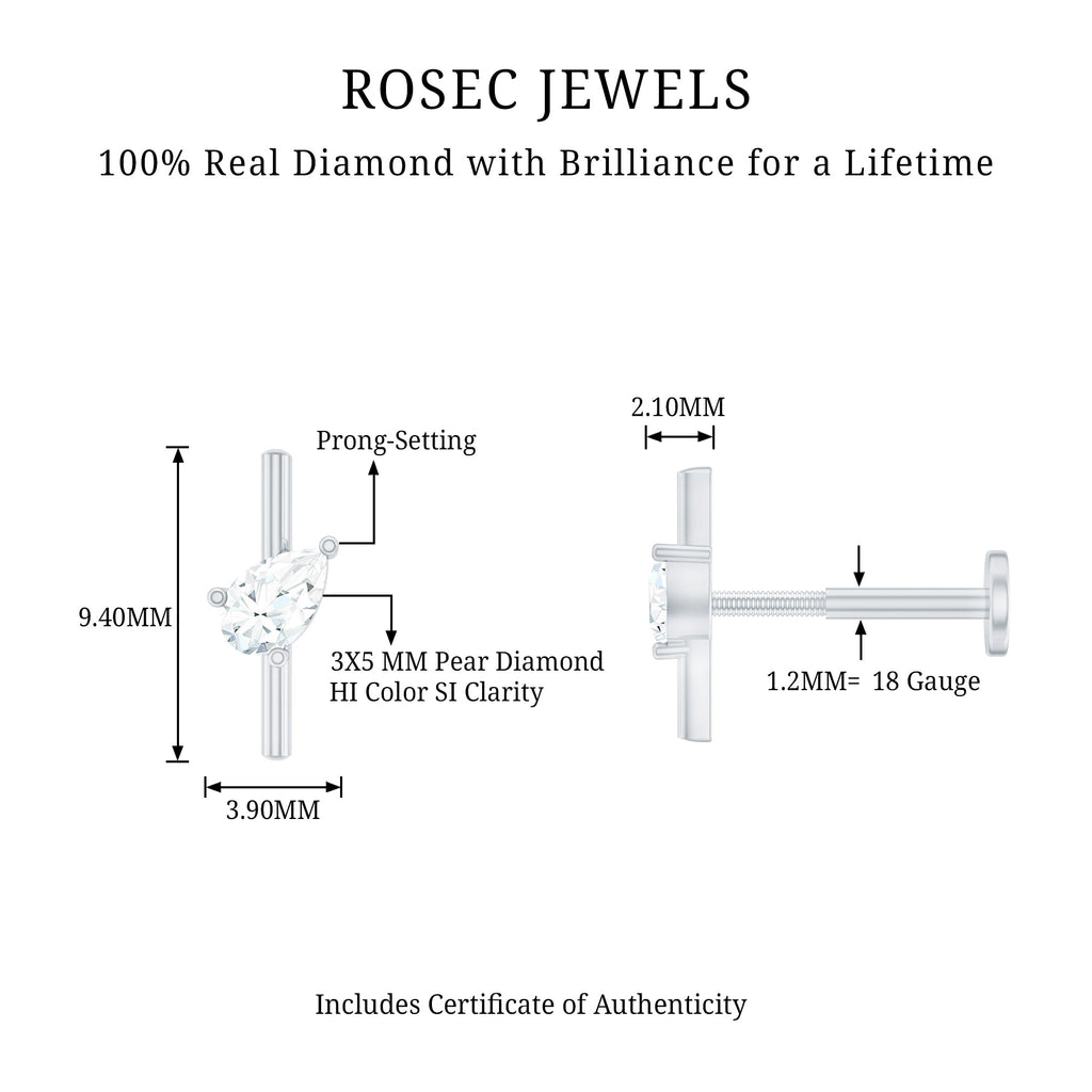Pear Shape Diamond Solitaire Helix Earring for Her