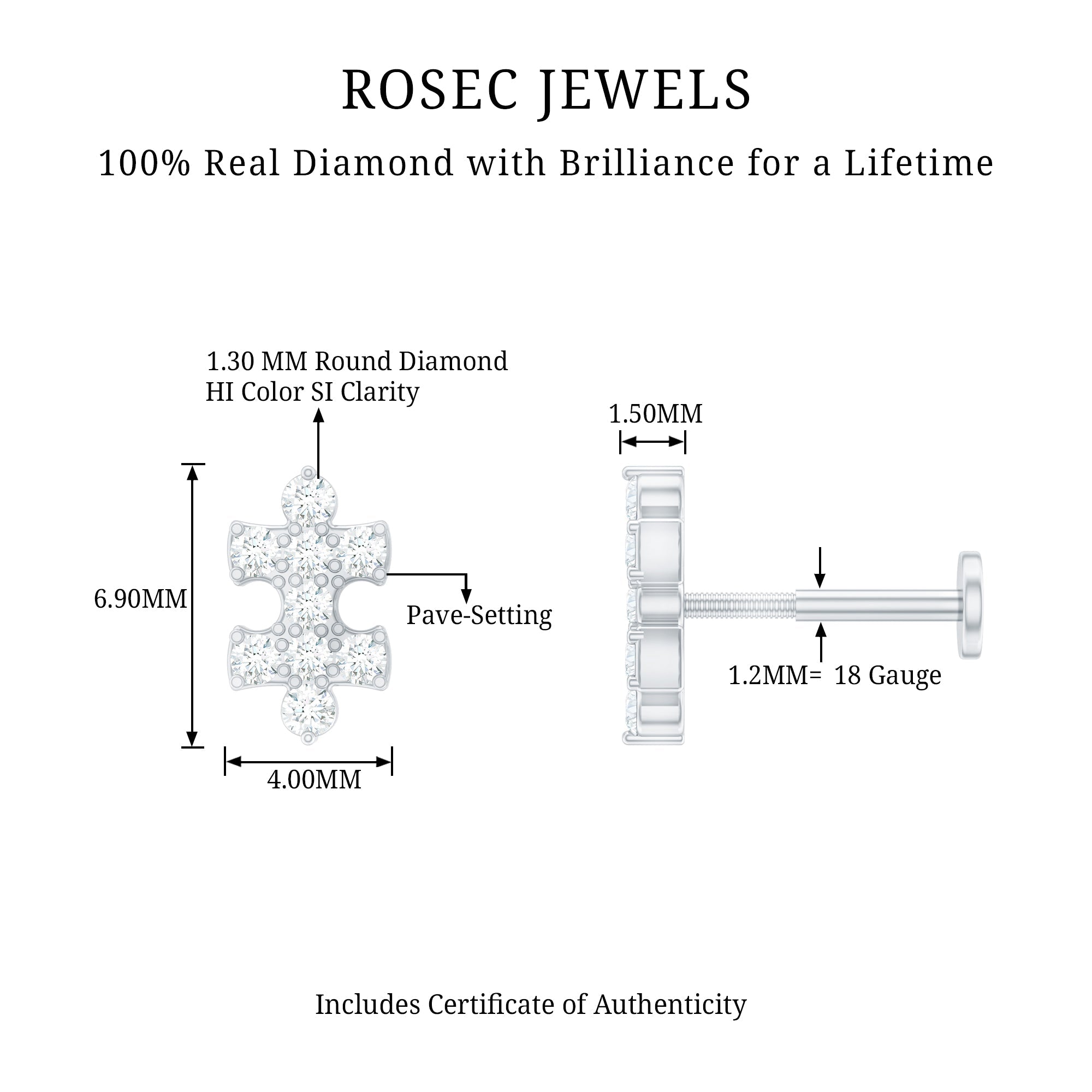 Diamond Puzzle Piece Earring for Helix Piercing