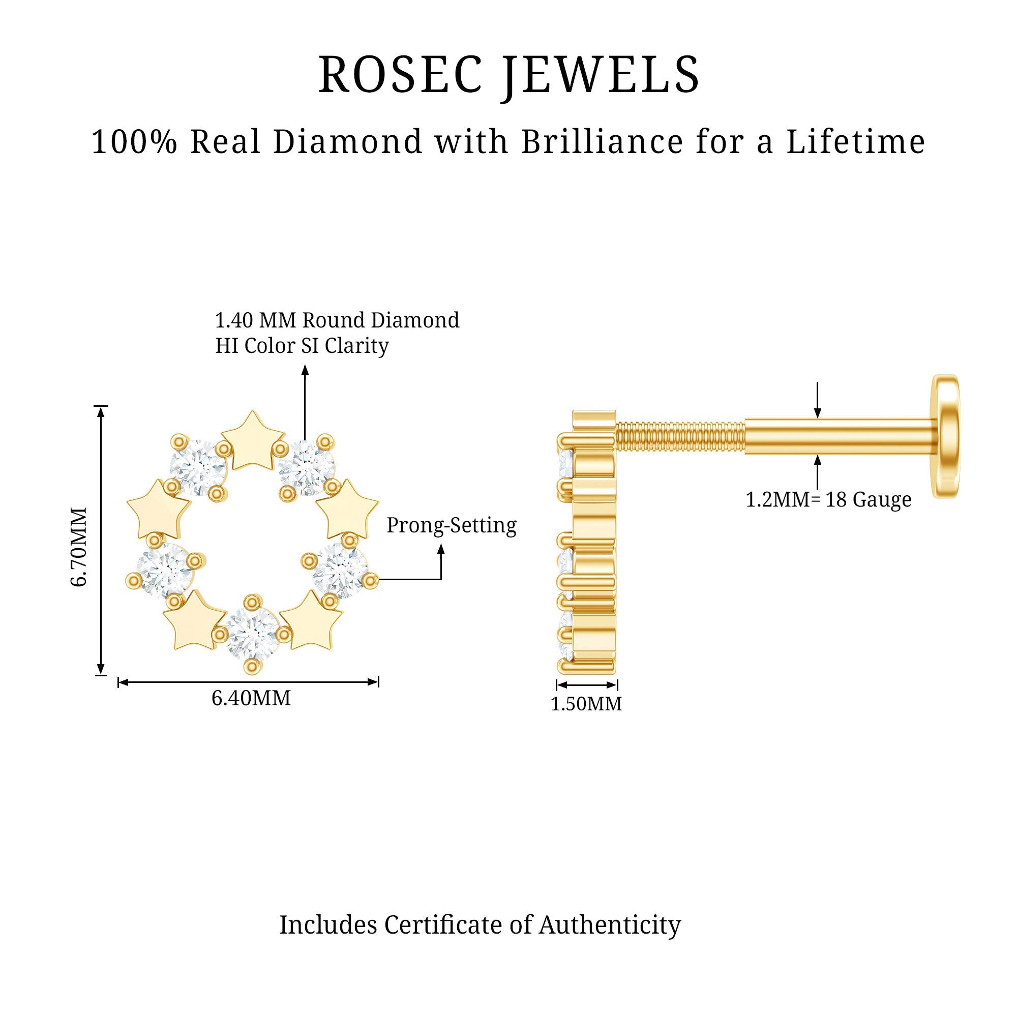 Minimal Diamond Open Circle Earring for Helix Piercing