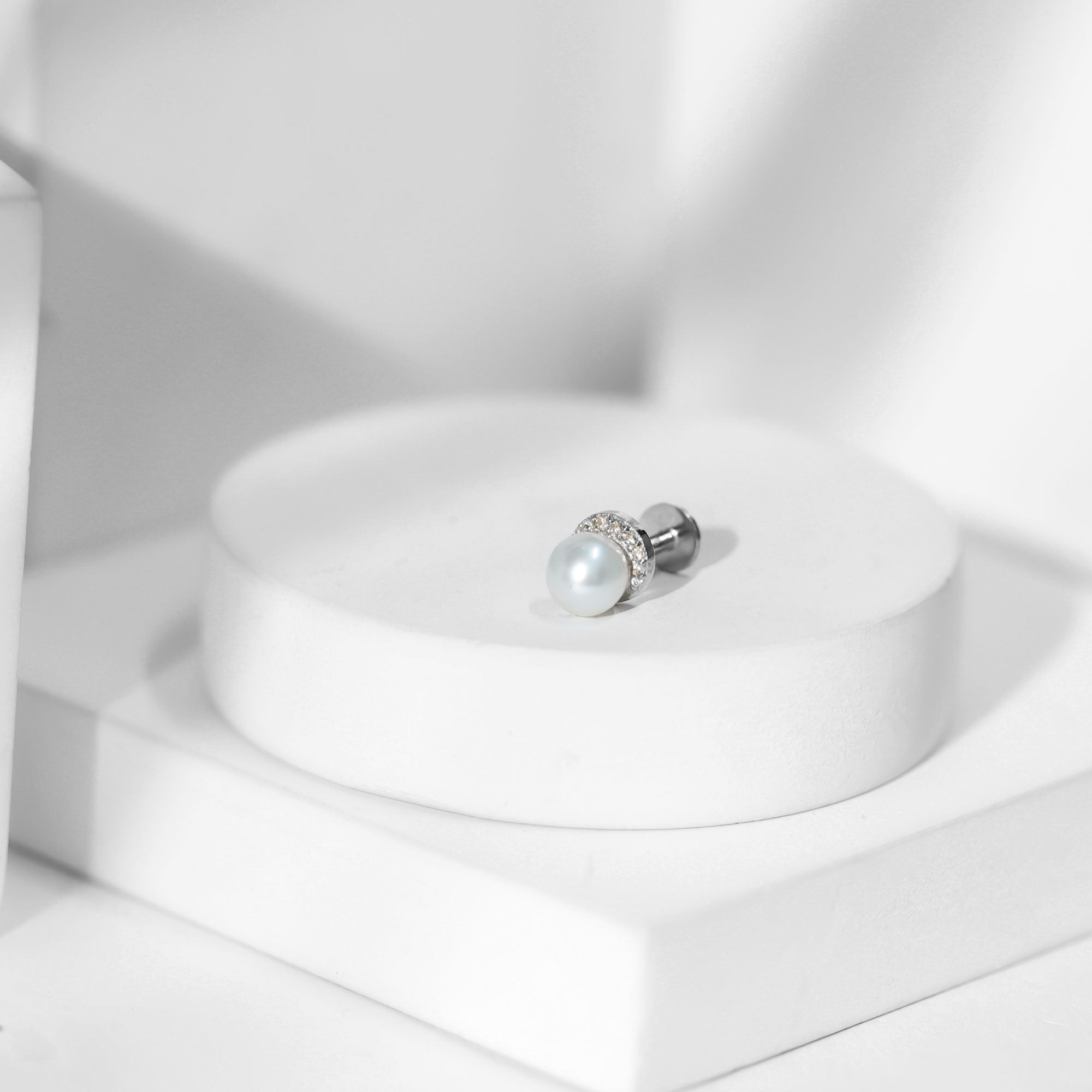 Natural Pearl Solitaire Helix Earring with Diamonds