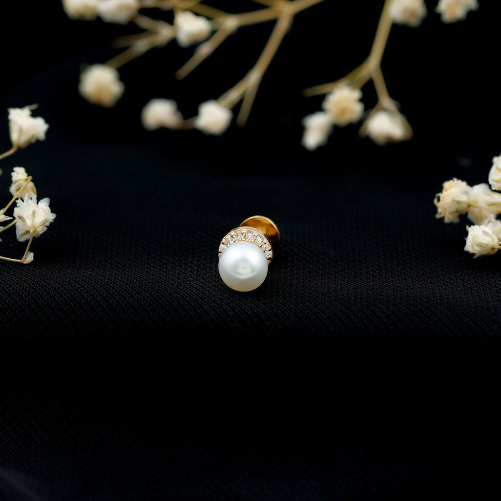 Natural Pearl Solitaire Helix Earring with Diamonds