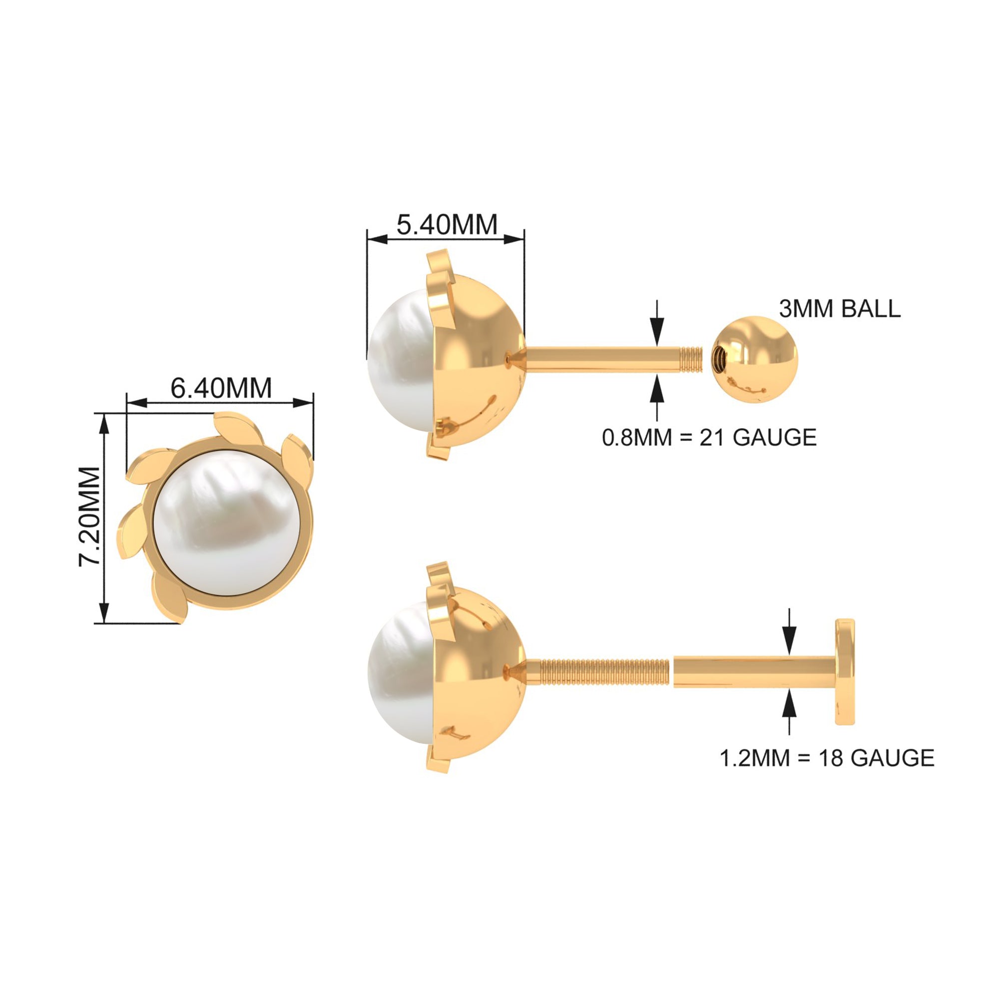 Real Freshwater Pearl Solitaire Earring for Helix Piercing