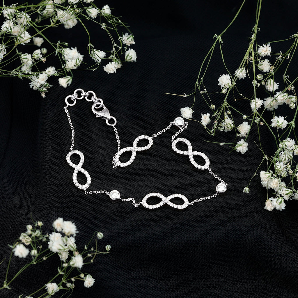 Cubic Zirconia Infinity Station Chain Bracelet