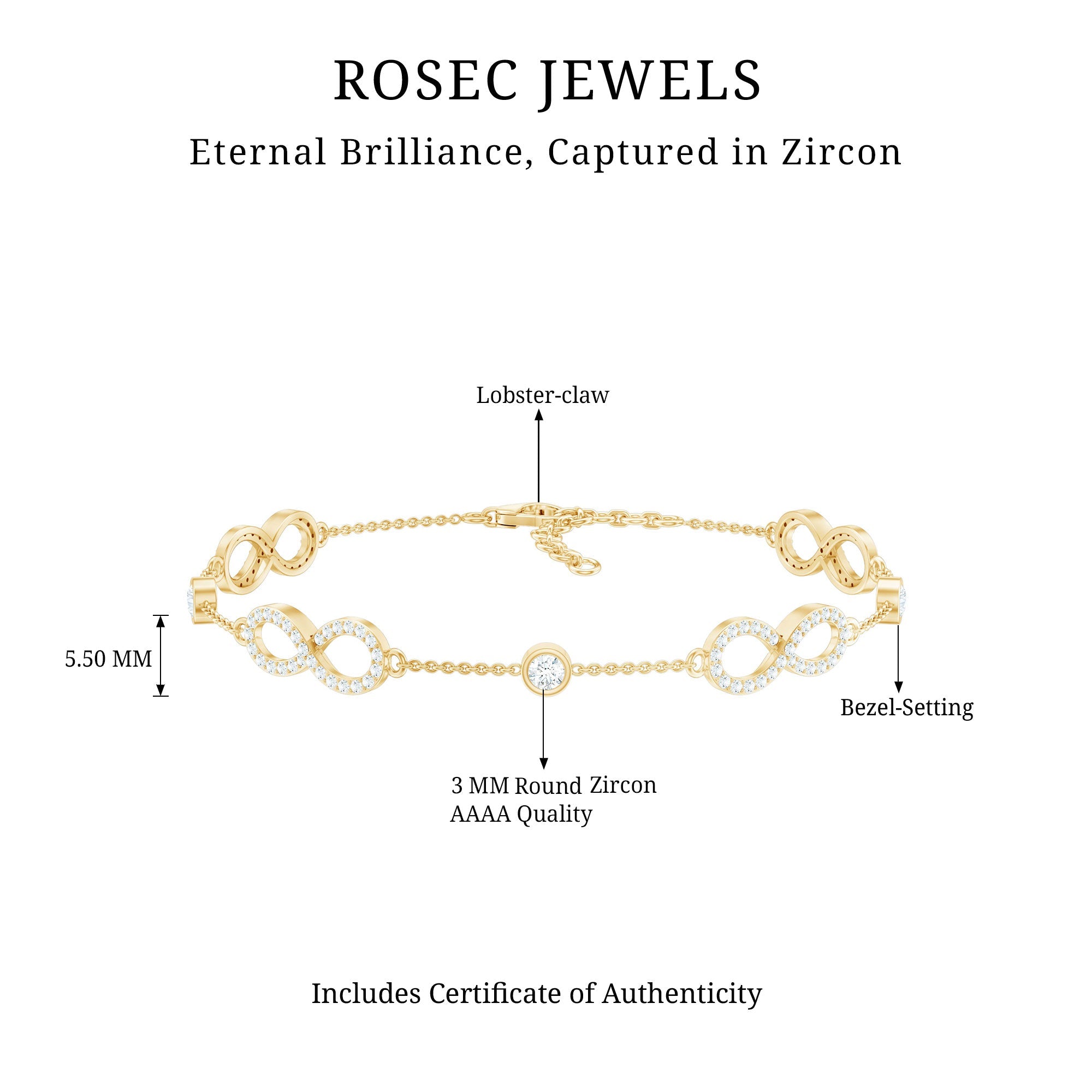 Cubic Zirconia Infinity Station Chain Bracelet
