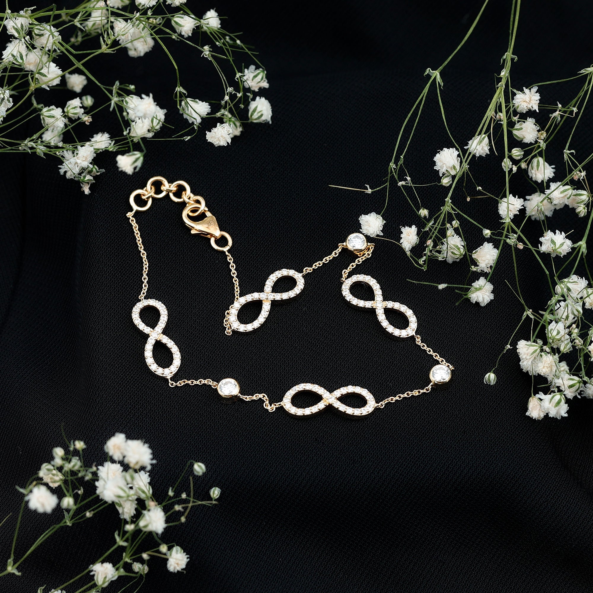 Cubic Zirconia Infinity Station Chain Bracelet