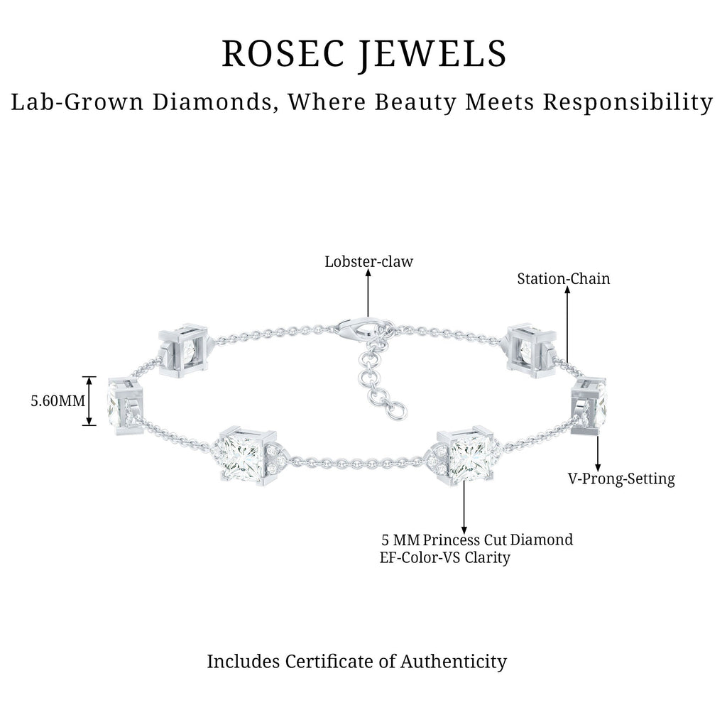 Princess Cut Lab Grown Diamond Station Chain Bracelet