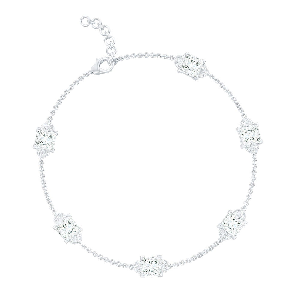 Princess Cut Lab Grown Diamond Station Chain Bracelet
