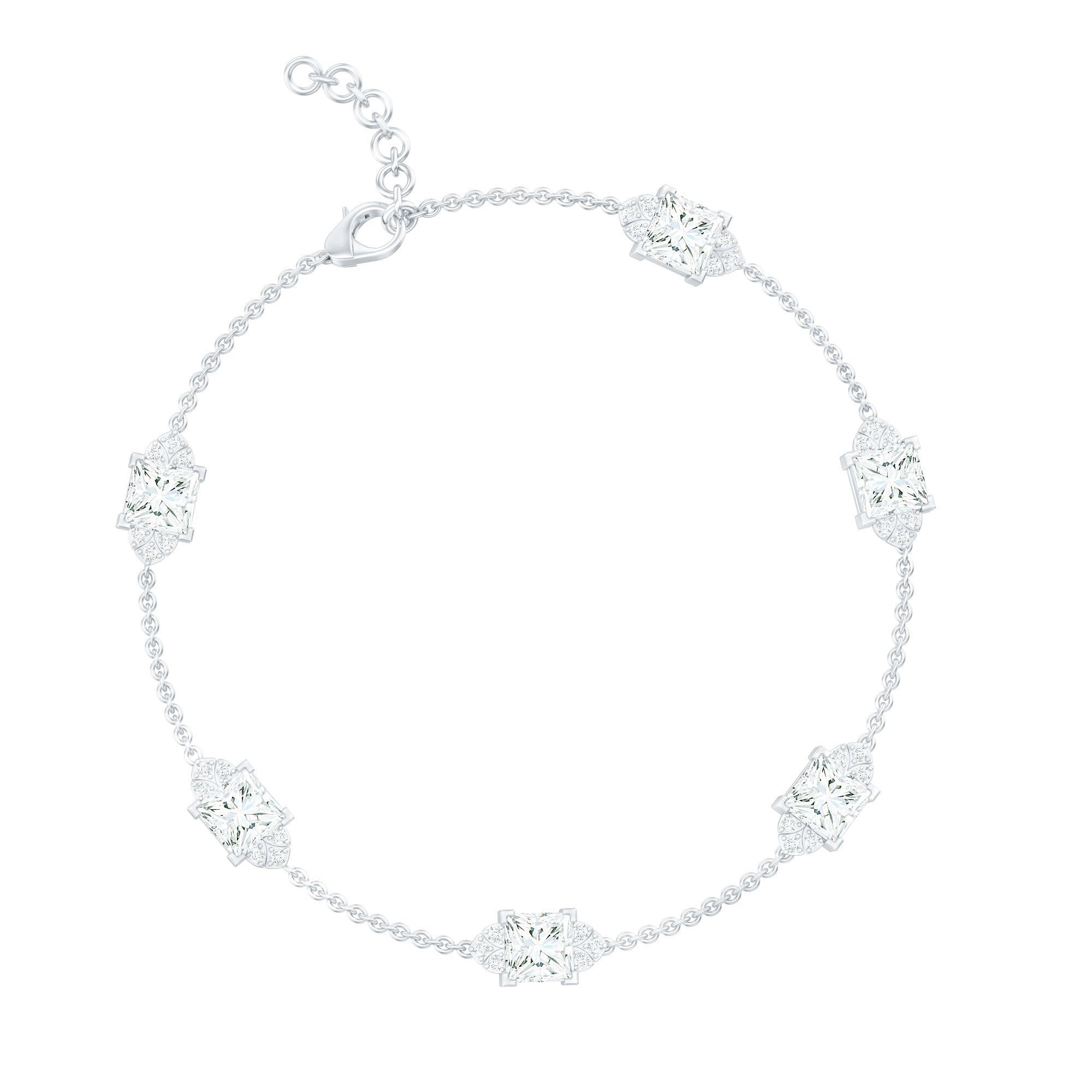 Princess Cut Lab Grown Diamond Station Chain Bracelet