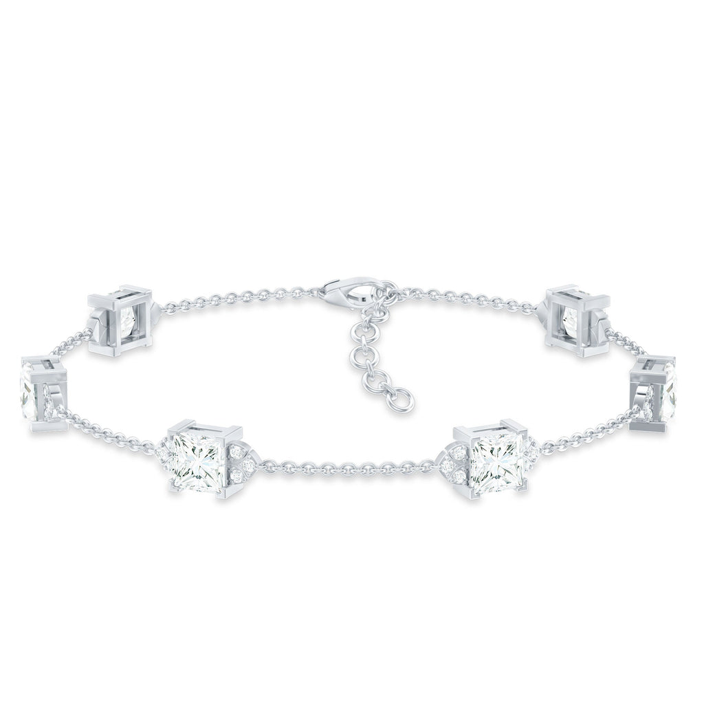 Princess Cut Lab Grown Diamond Station Chain Bracelet