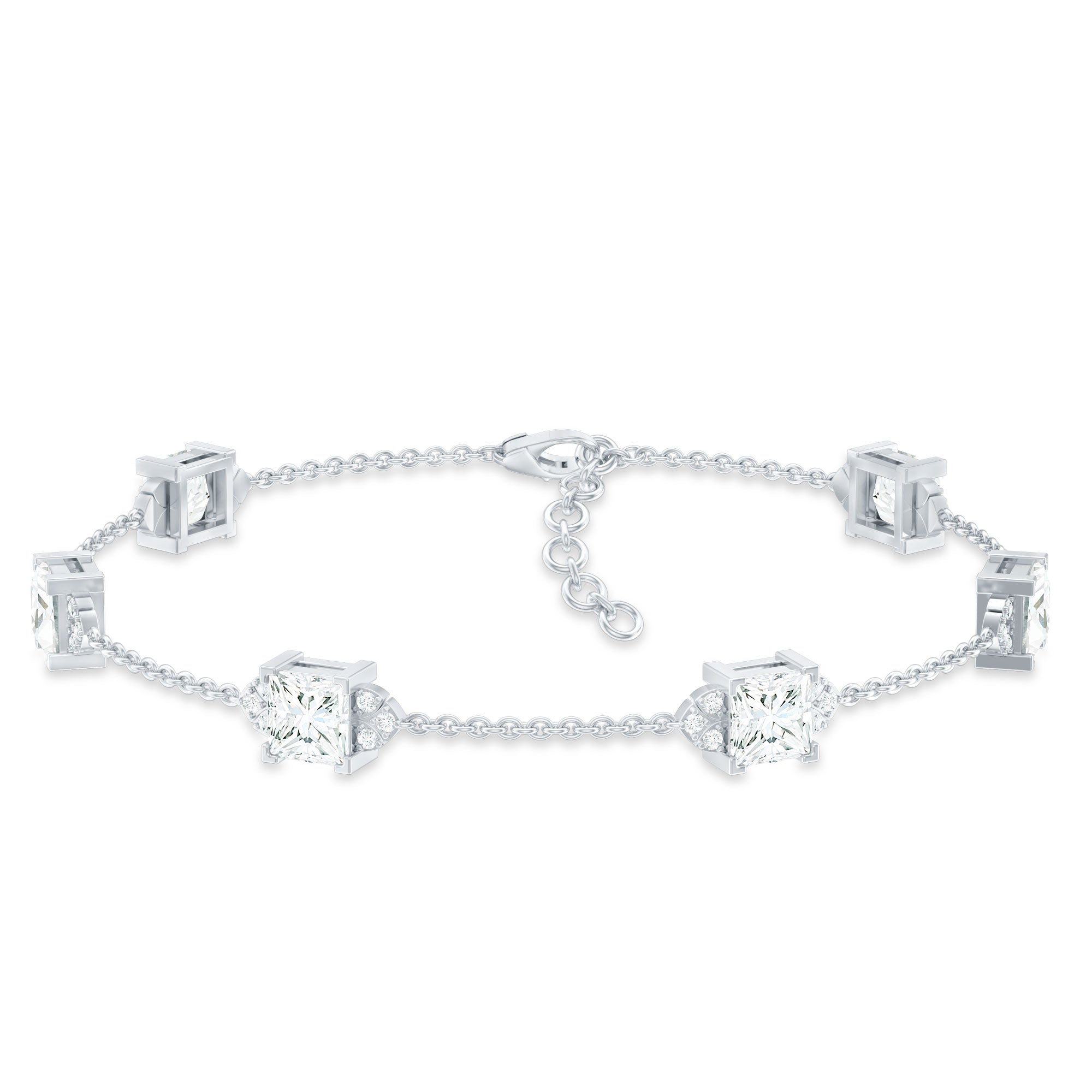 Princess Cut Lab Grown Diamond Station Chain Bracelet