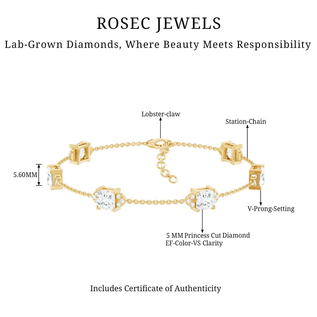 Princess Cut Lab Grown Diamond Station Chain Bracelet