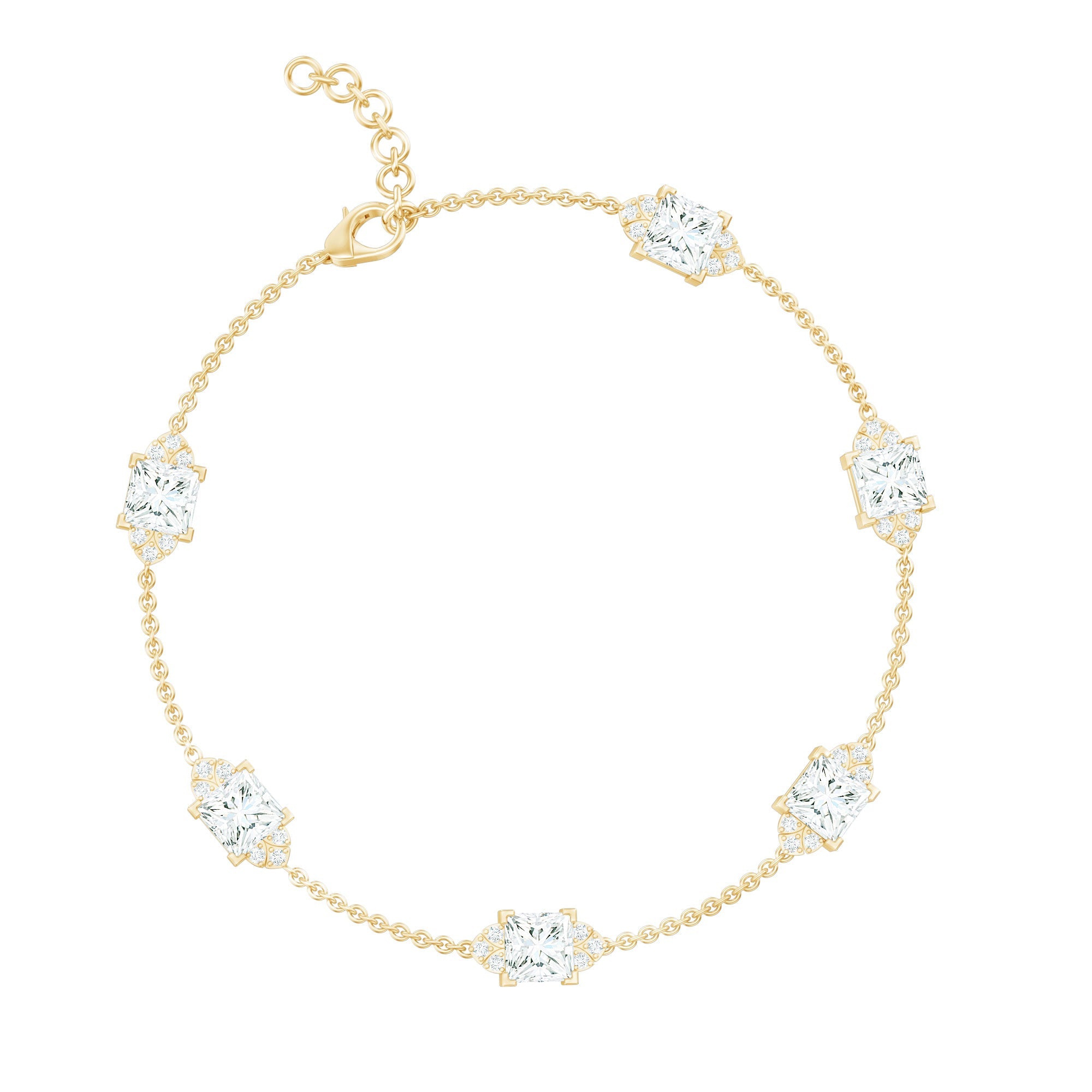 Princess Cut Lab Grown Diamond Station Chain Bracelet
