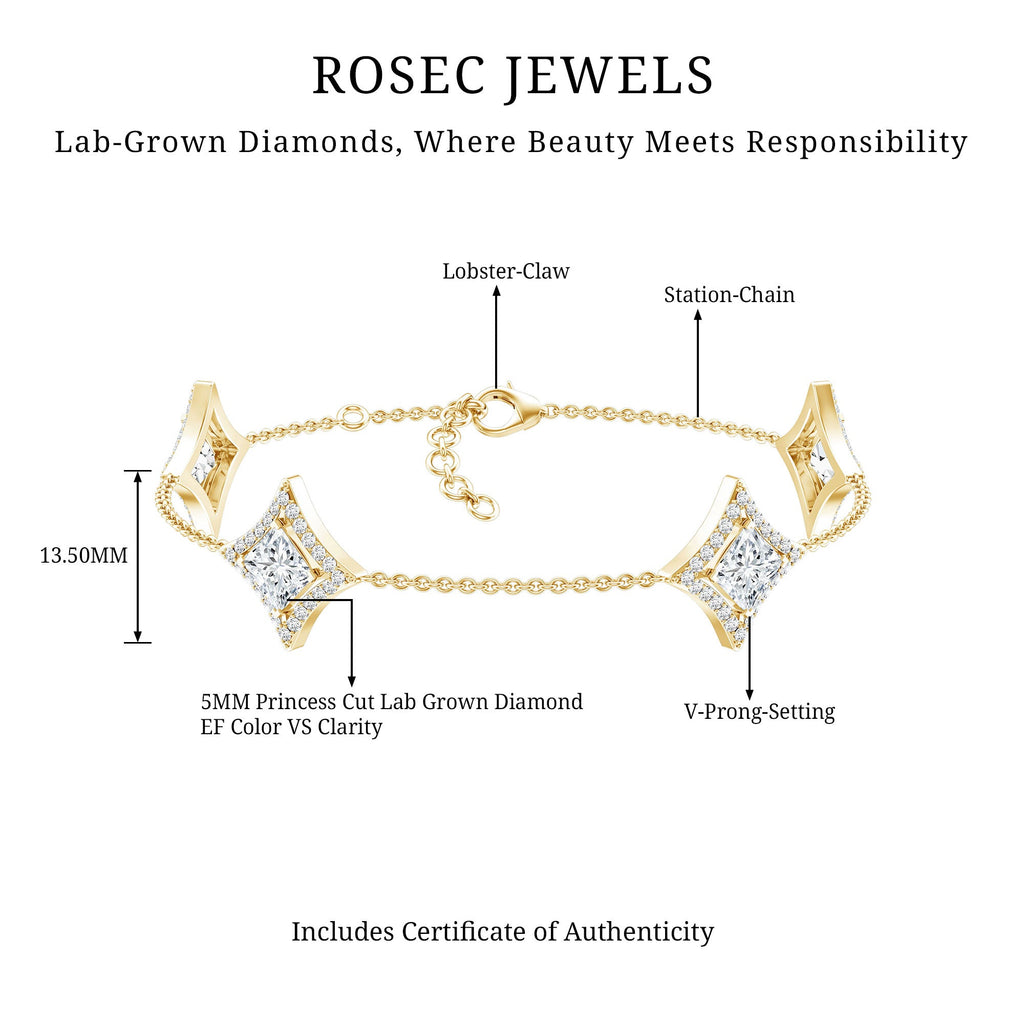 Certified Princess Cut Lab Grown Diamond Bridal Bracelet