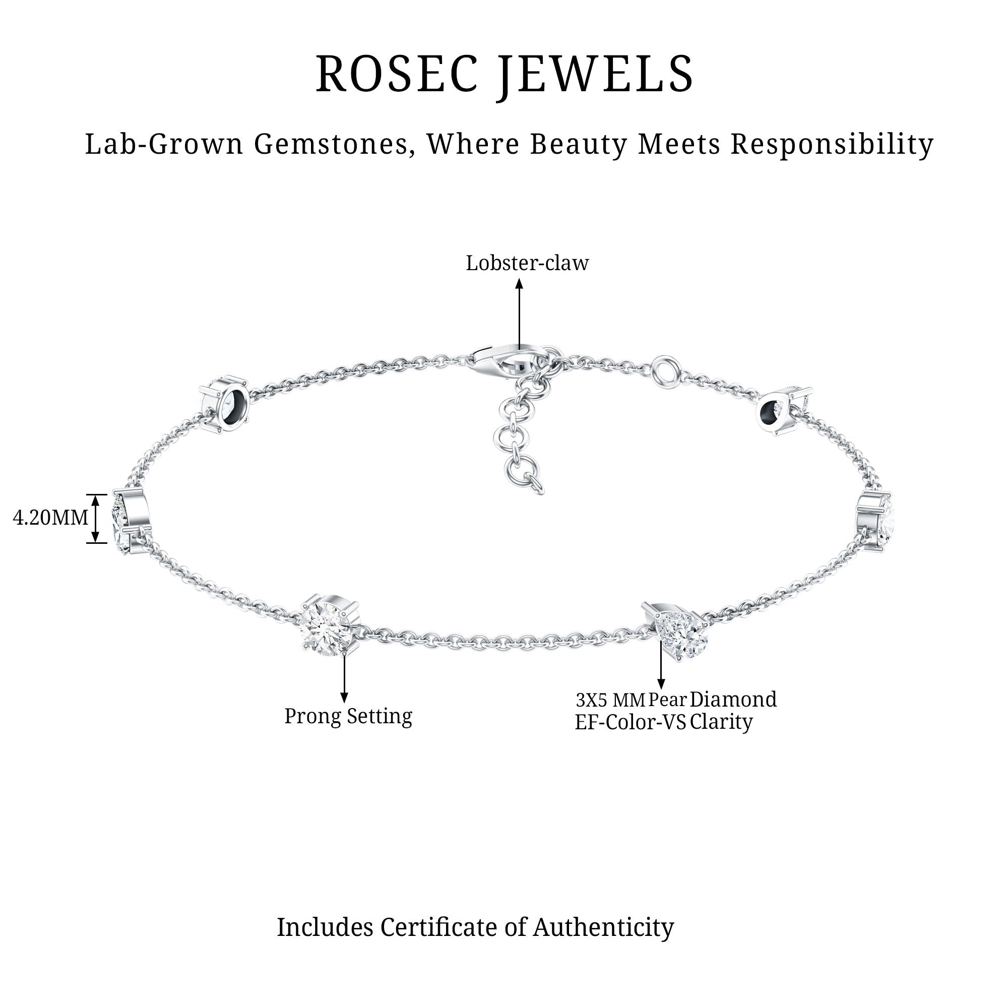 Certified Lab Grown Diamond Stackable Chain Bracelet