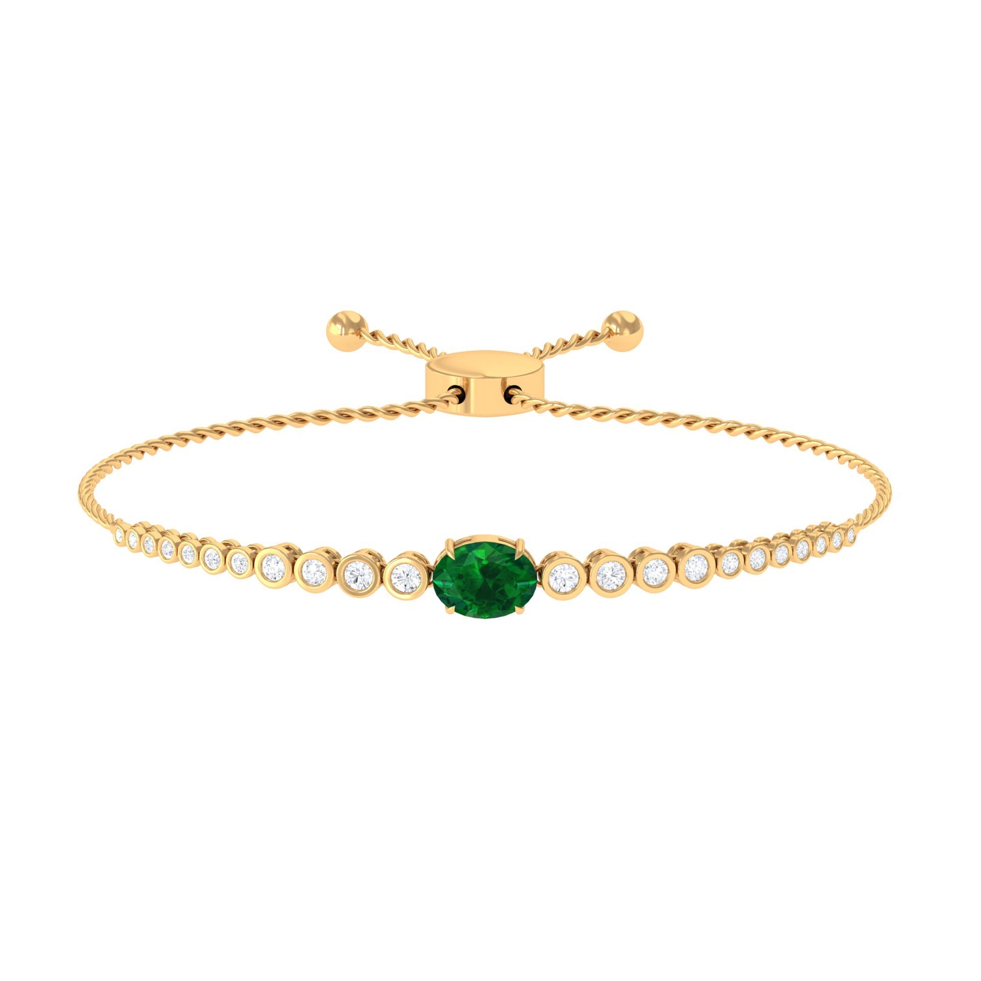 Certified 1.2 Carat Oval Lab Grown Emerald Bolo Bracelet with Diamond
