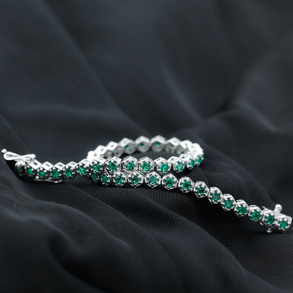 Certified Lab Grown Emerald Hexagon Tennis Bracelet for Women