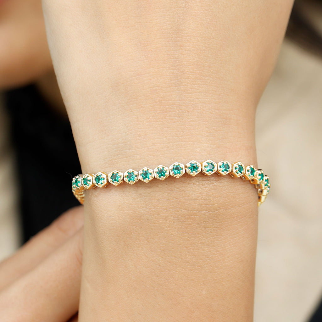 Certified Lab Grown Emerald Hexagon Tennis Bracelet for Women
