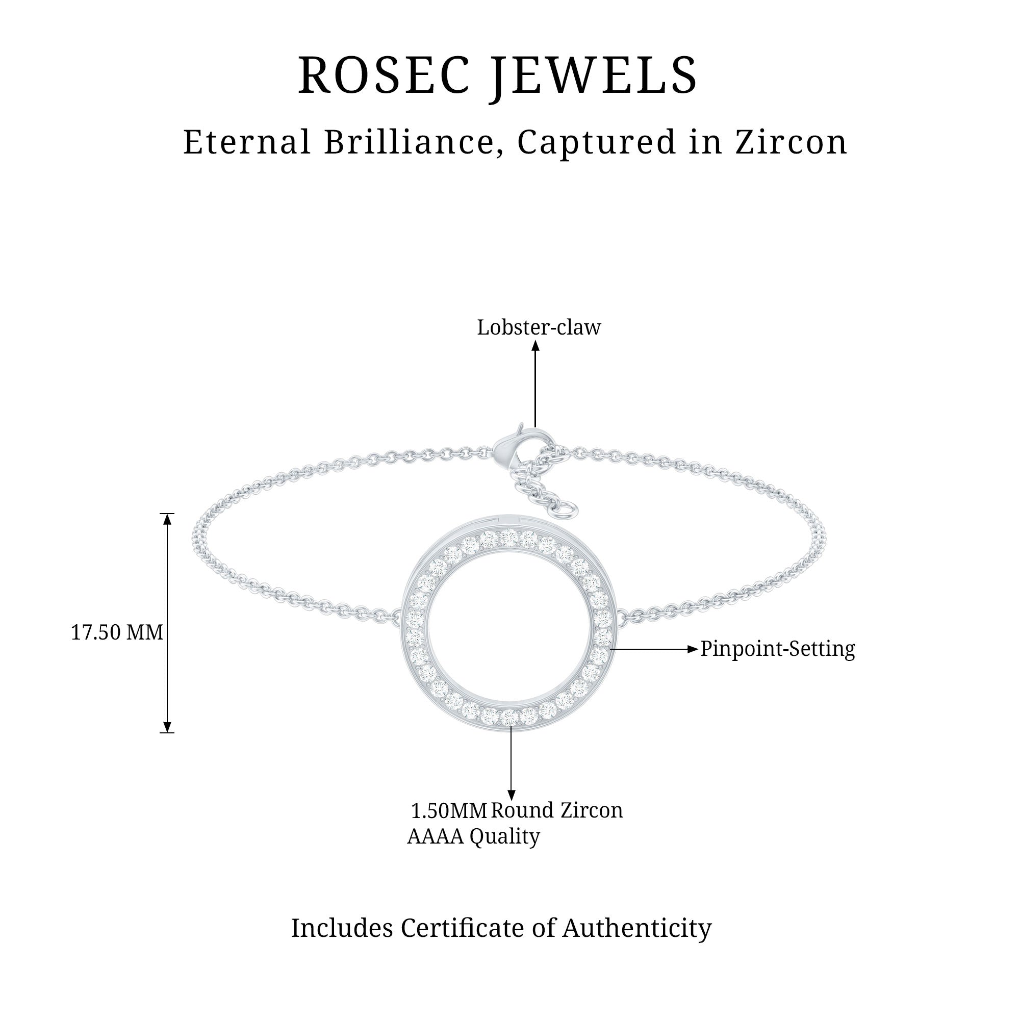 Cubic Zirconia Open Circle Chain Bracelet