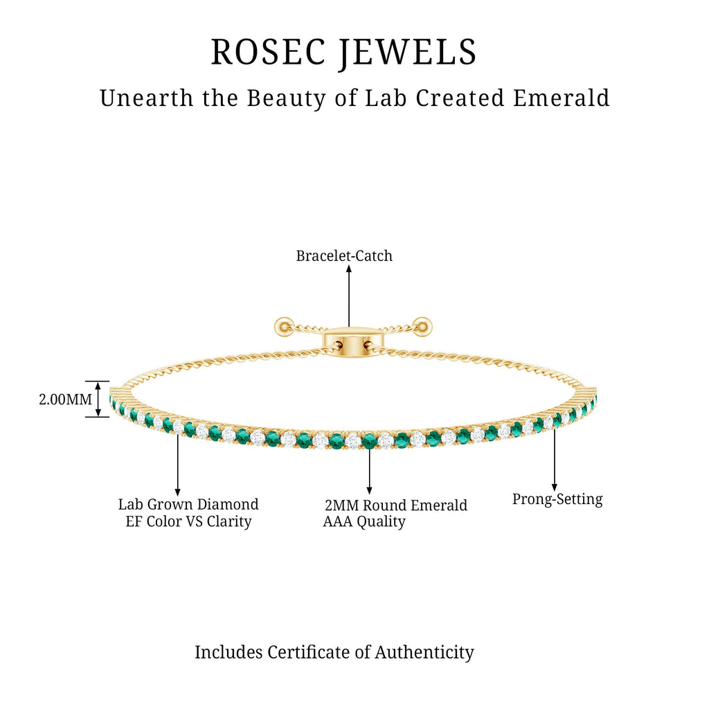 Certified Lab Grown Diamond and Emerald Bolo Bracelet For Wedding