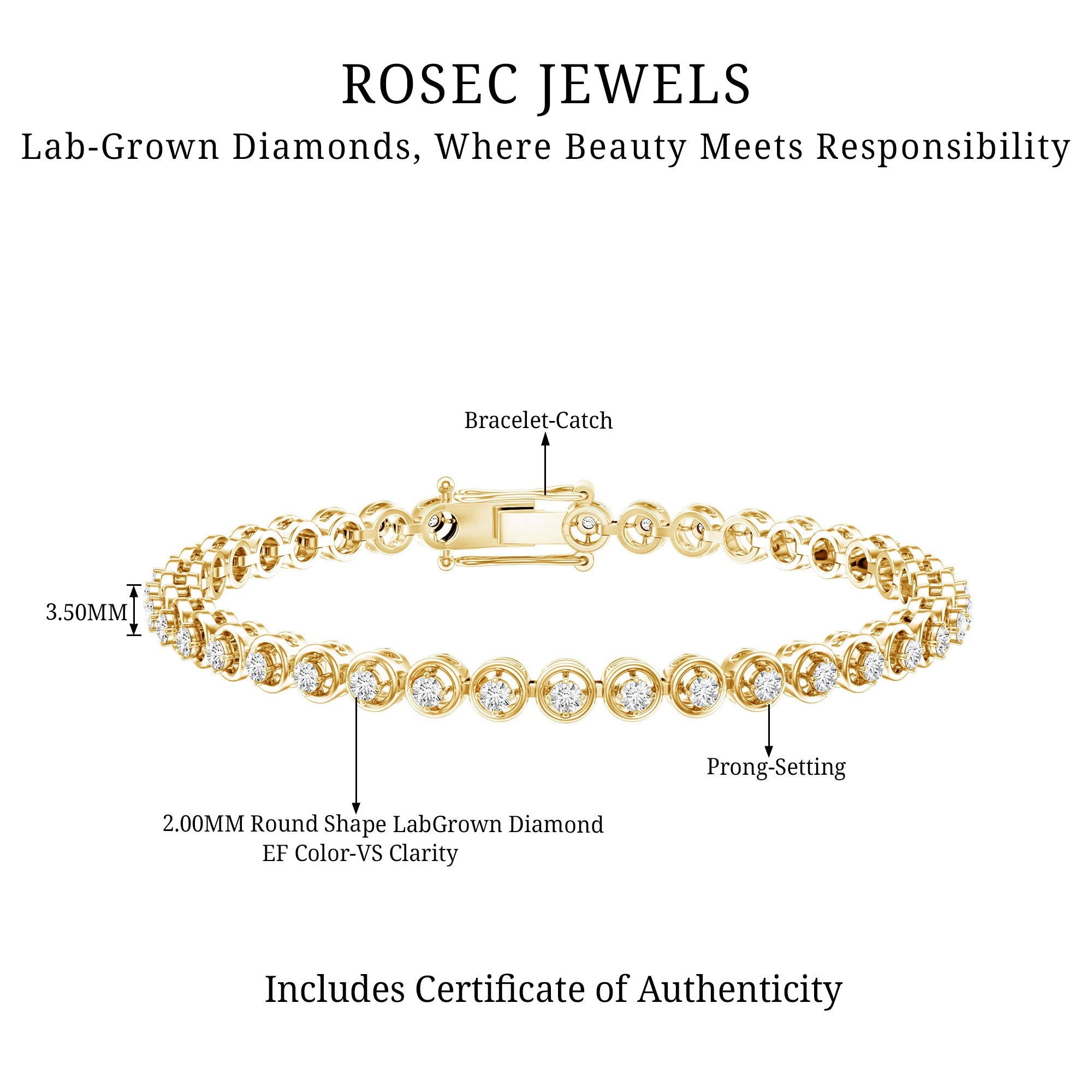 Certified Lab Grown Classic Round Diamond Bridal Tennis Bracelet