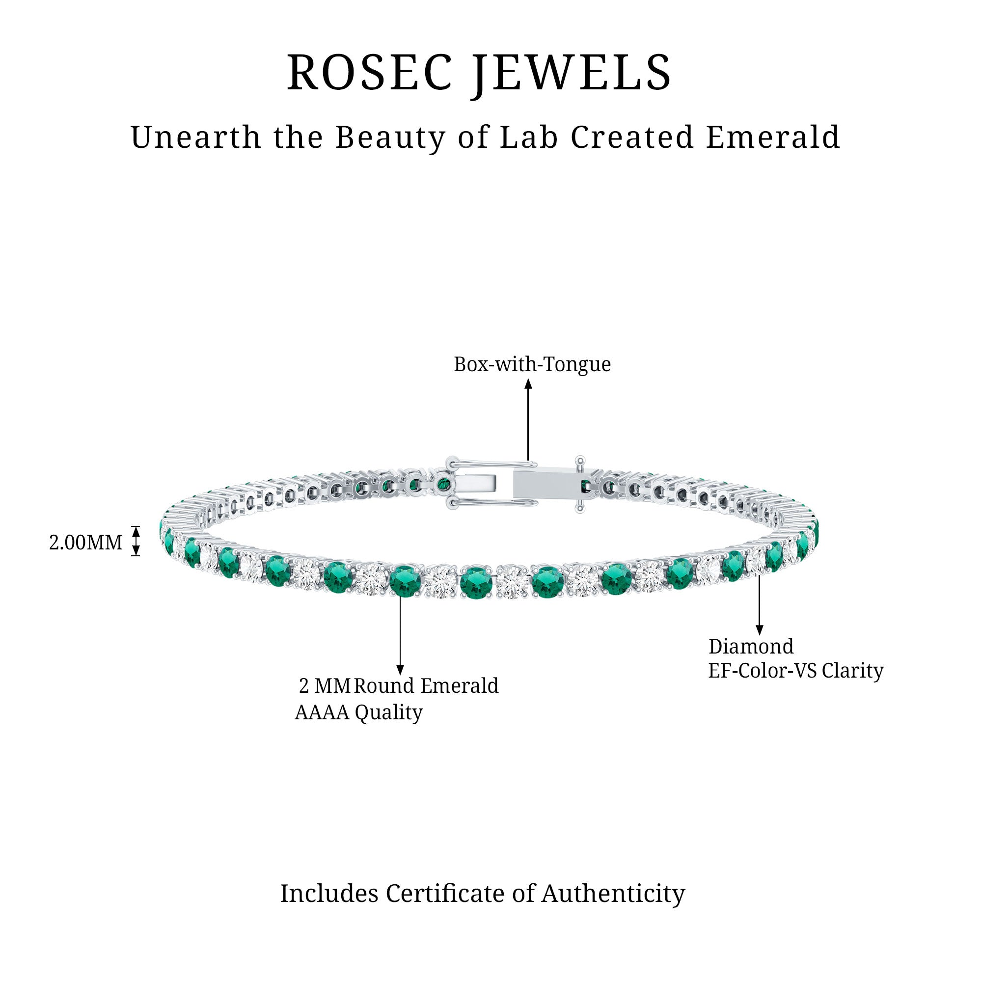 Certified Lab Grown Diamond and Emerald Wedding Tennis Bracelet