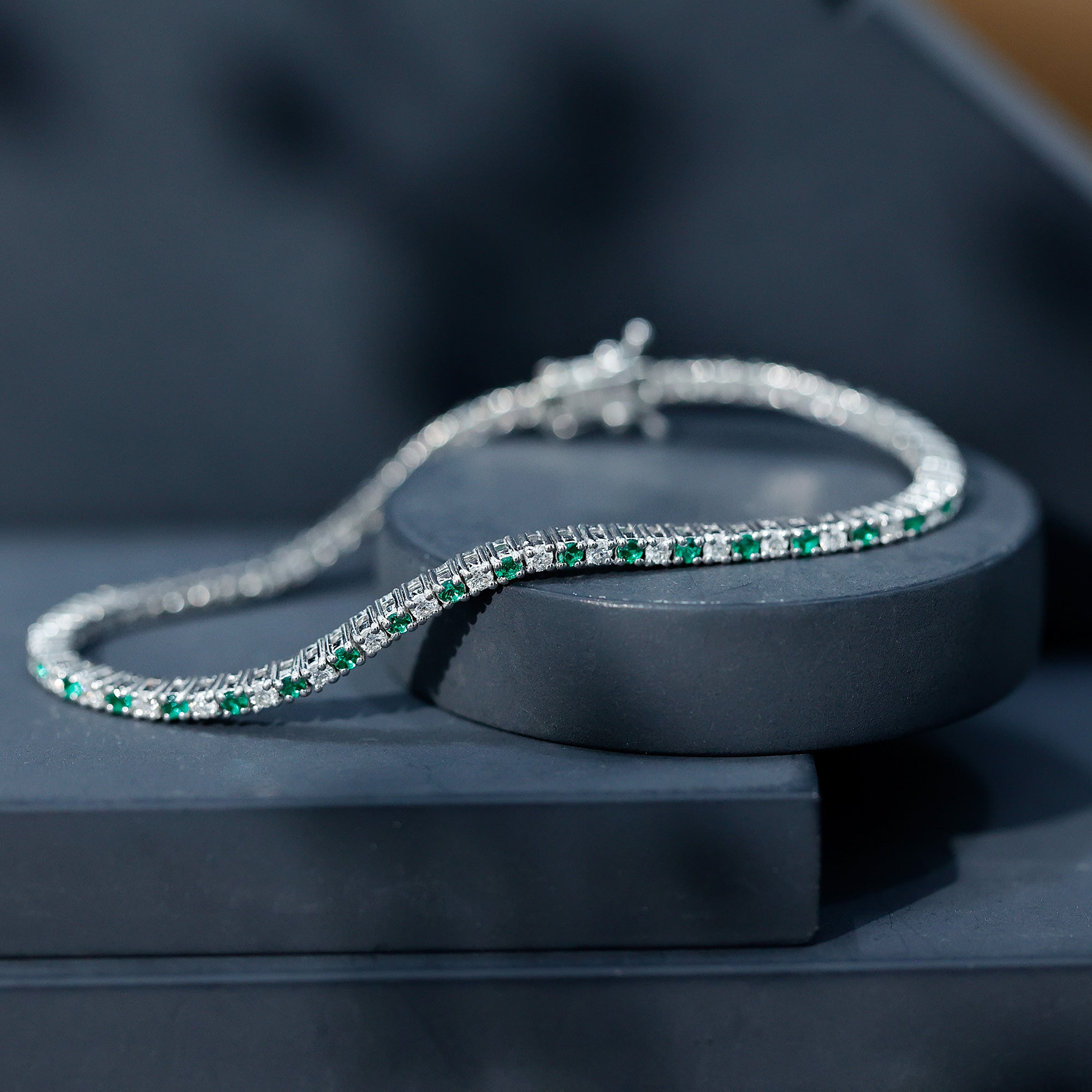 Certified Lab Grown Diamond and Emerald Wedding Tennis Bracelet