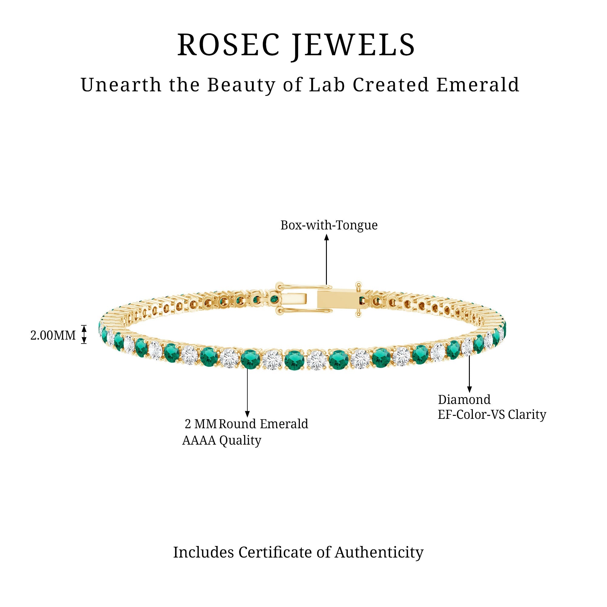 Certified Lab Grown Diamond and Emerald Wedding Tennis Bracelet