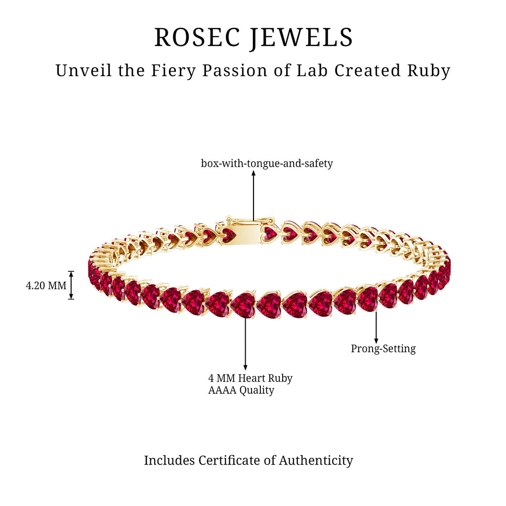 Heart Shape Lab Grown Ruby Tennis Bracelet
