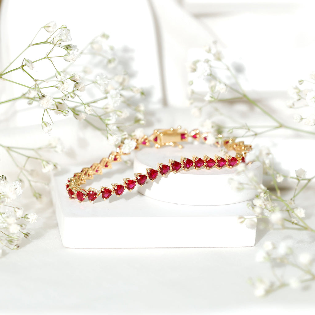 Heart Shape Lab Grown Ruby Tennis Bracelet