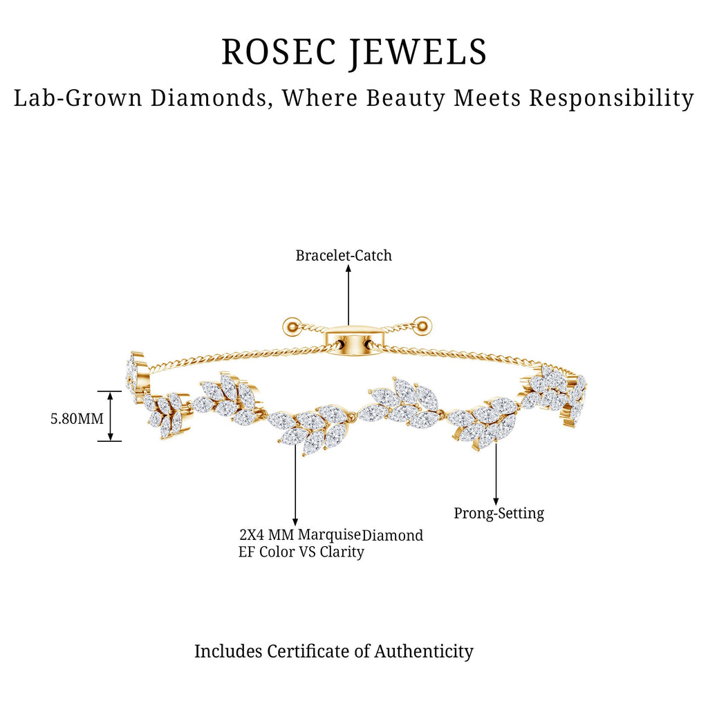 Certified Lab Grown Diamond Leaf Bolo Bracelet Adjustable