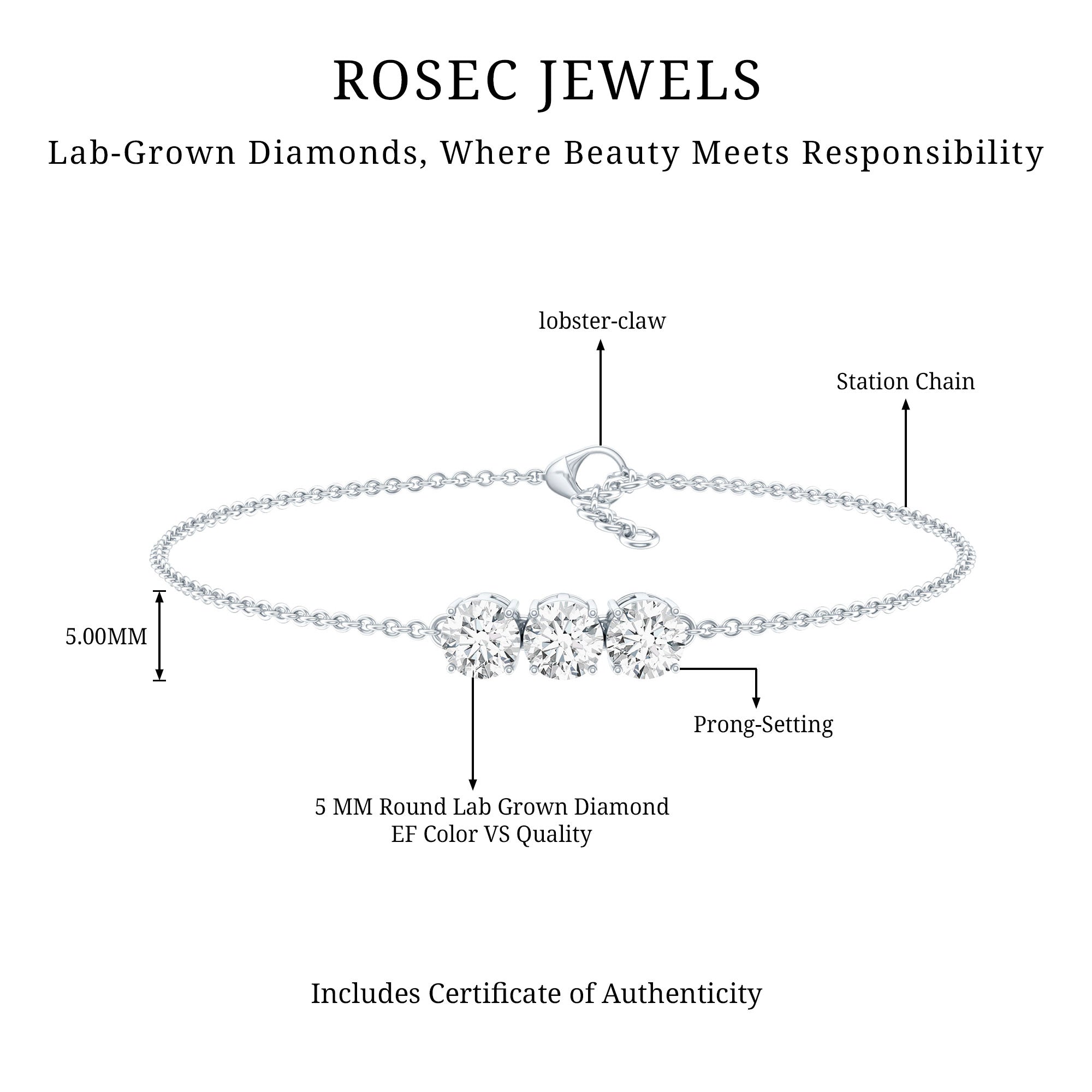 Certified 5 MM Lab Grown Diamond Bracelet for Women