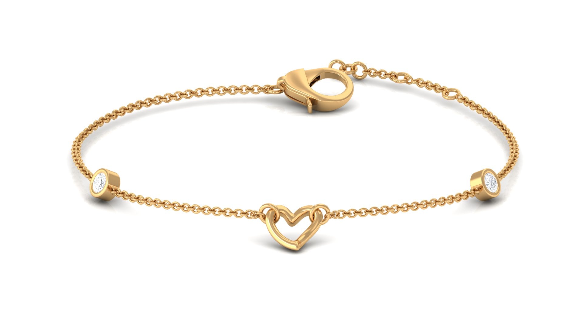 Bezel Set Diamond Heart Chain Bracelet