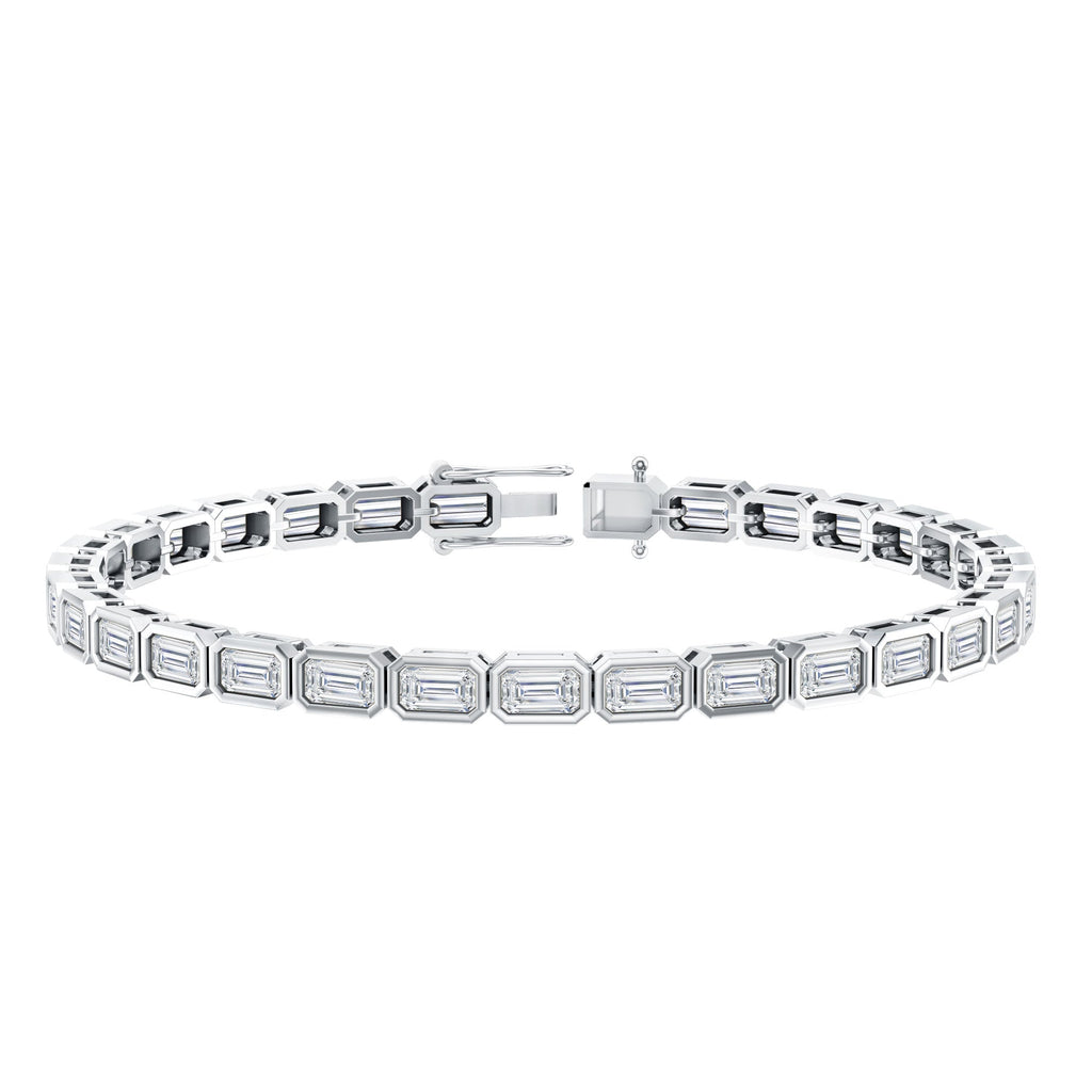 Emerald Cut 3X5 MM Lab Grown Diamond Tennis Bracelet in Bezel Setting