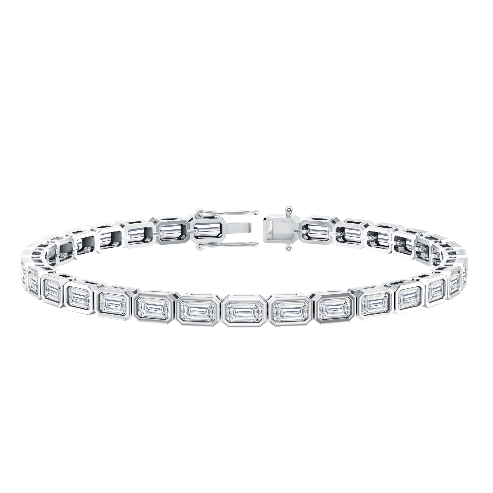 Emerald Cut 3X5 MM Lab Grown Diamond Tennis Bracelet in Bezel Setting