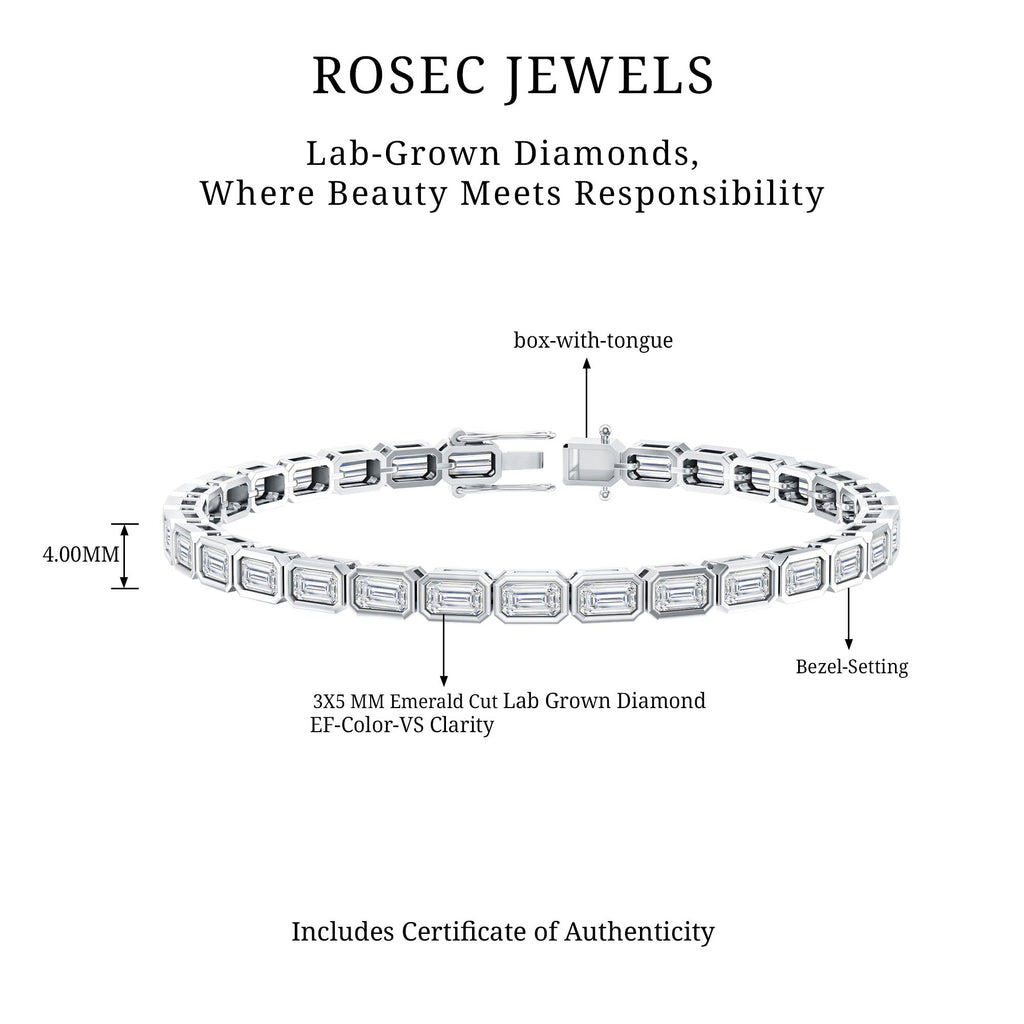 Emerald Cut 3X5 MM Lab Grown Diamond Tennis Bracelet in Bezel Setting