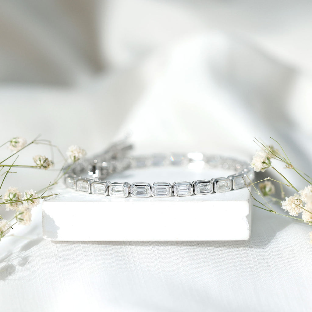 Emerald Cut 3X5 MM Lab Grown Diamond Tennis Bracelet in Bezel Setting