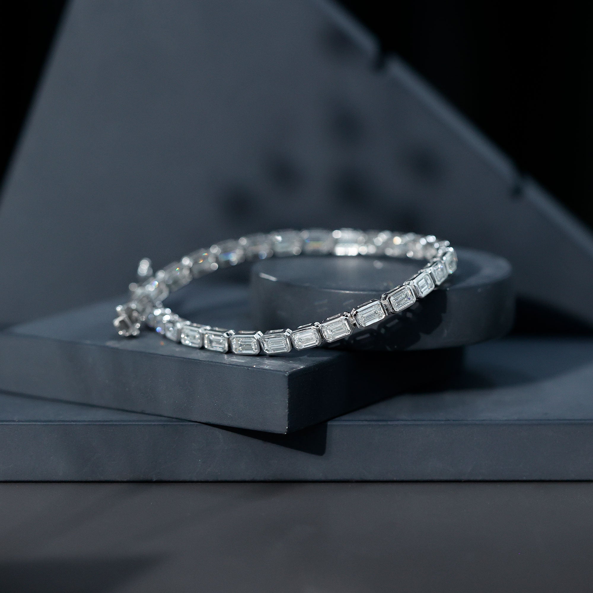 Emerald Cut 3X5 MM Lab Grown Diamond Tennis Bracelet in Bezel Setting