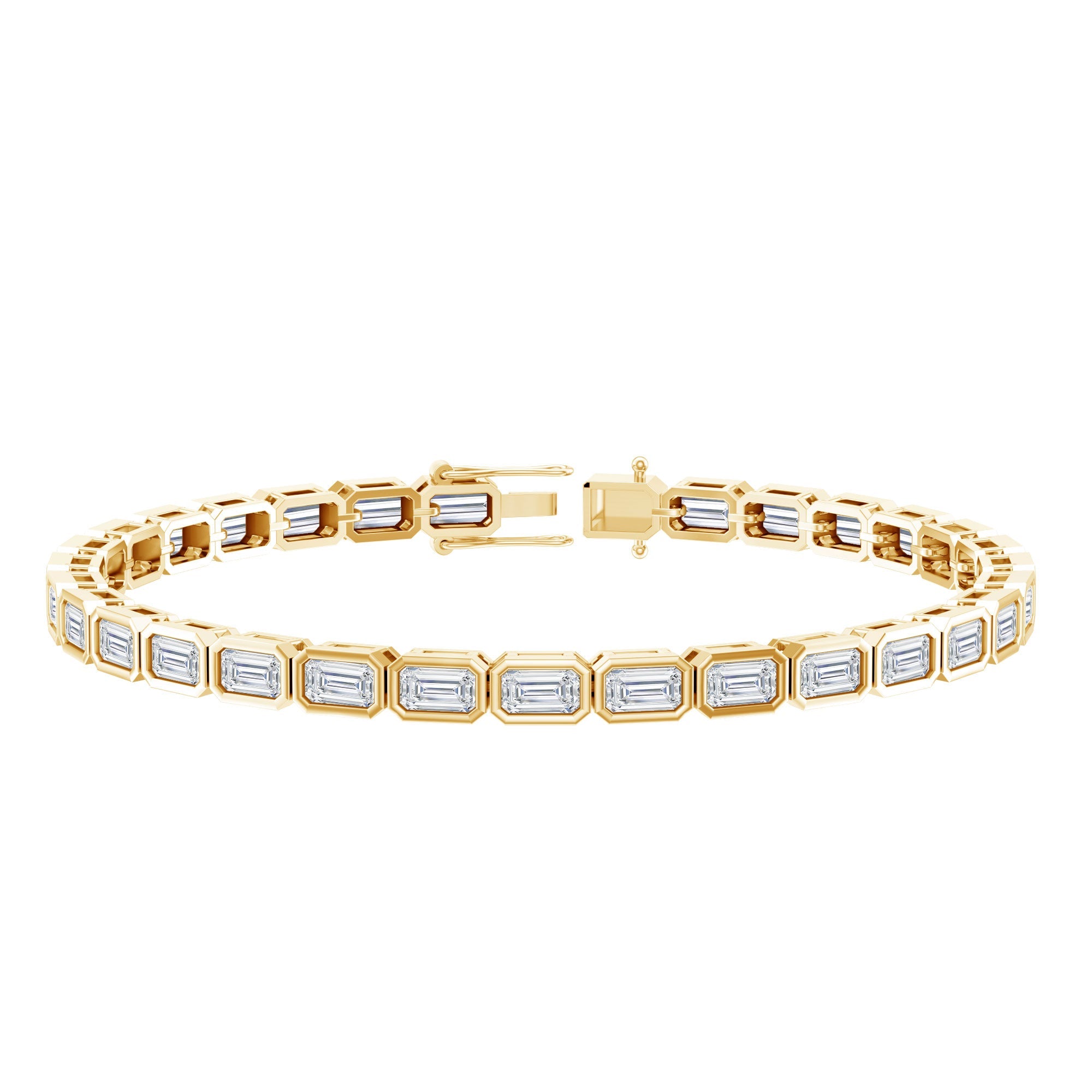 Emerald Cut 3X5 MM Lab Grown Diamond Tennis Bracelet in Bezel Setting