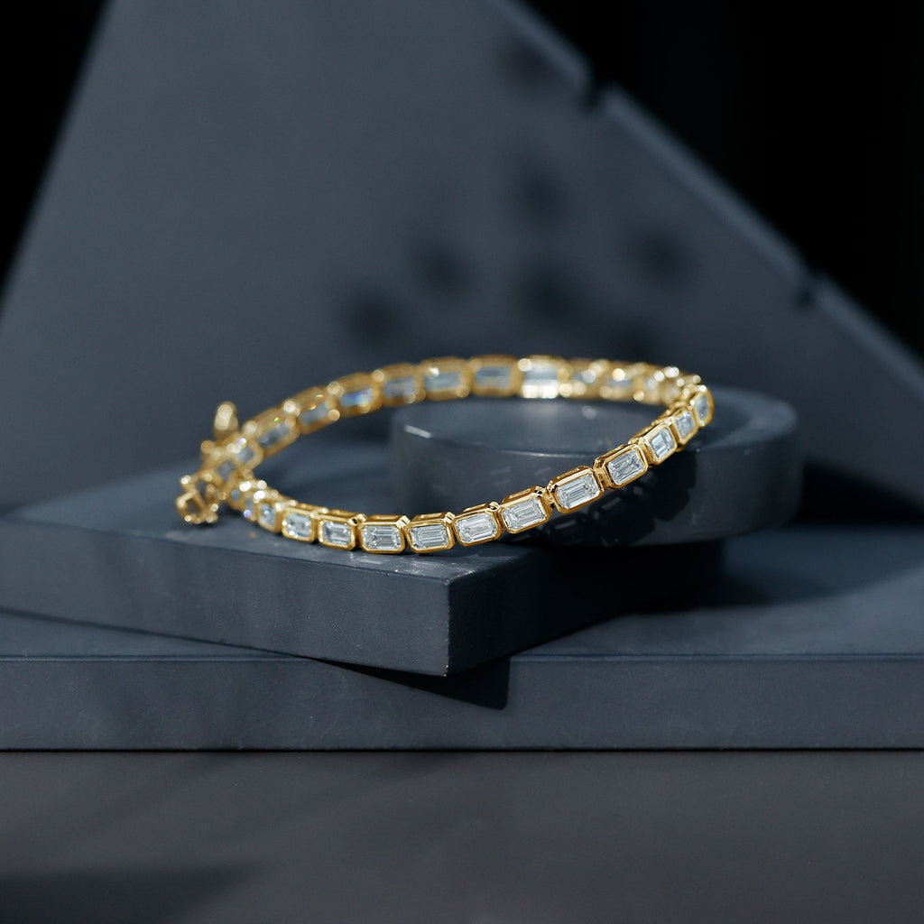 Emerald Cut 3X5 MM Lab Grown Diamond Tennis Bracelet in Bezel Setting
