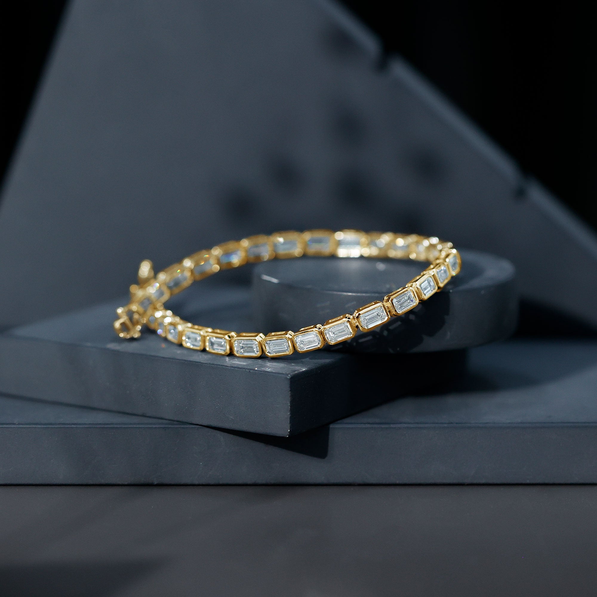Emerald Cut 3X5 MM Lab Grown Diamond Tennis Bracelet in Bezel Setting