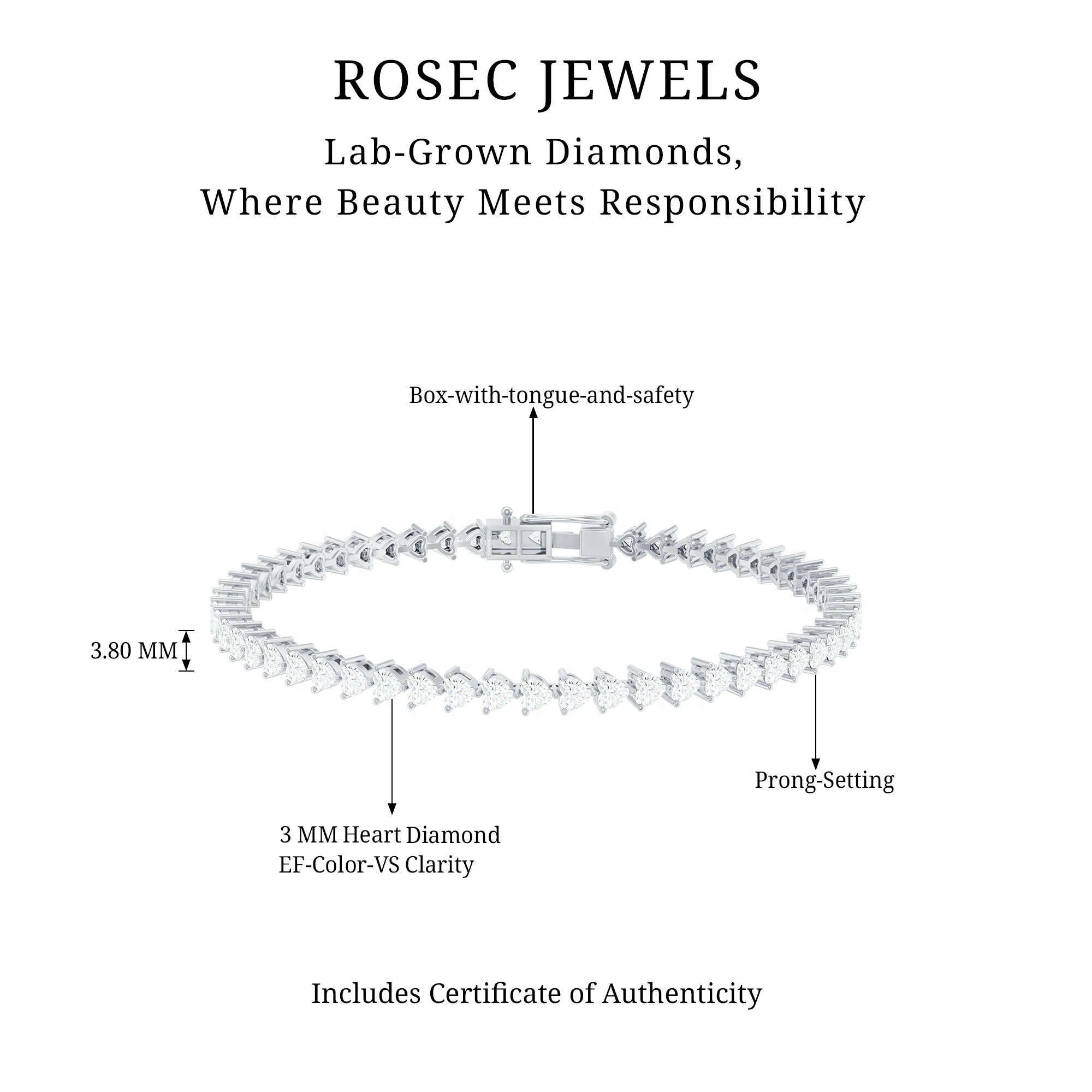 Lab Grown Diamond Heart Tennis Bracelet for Wedding