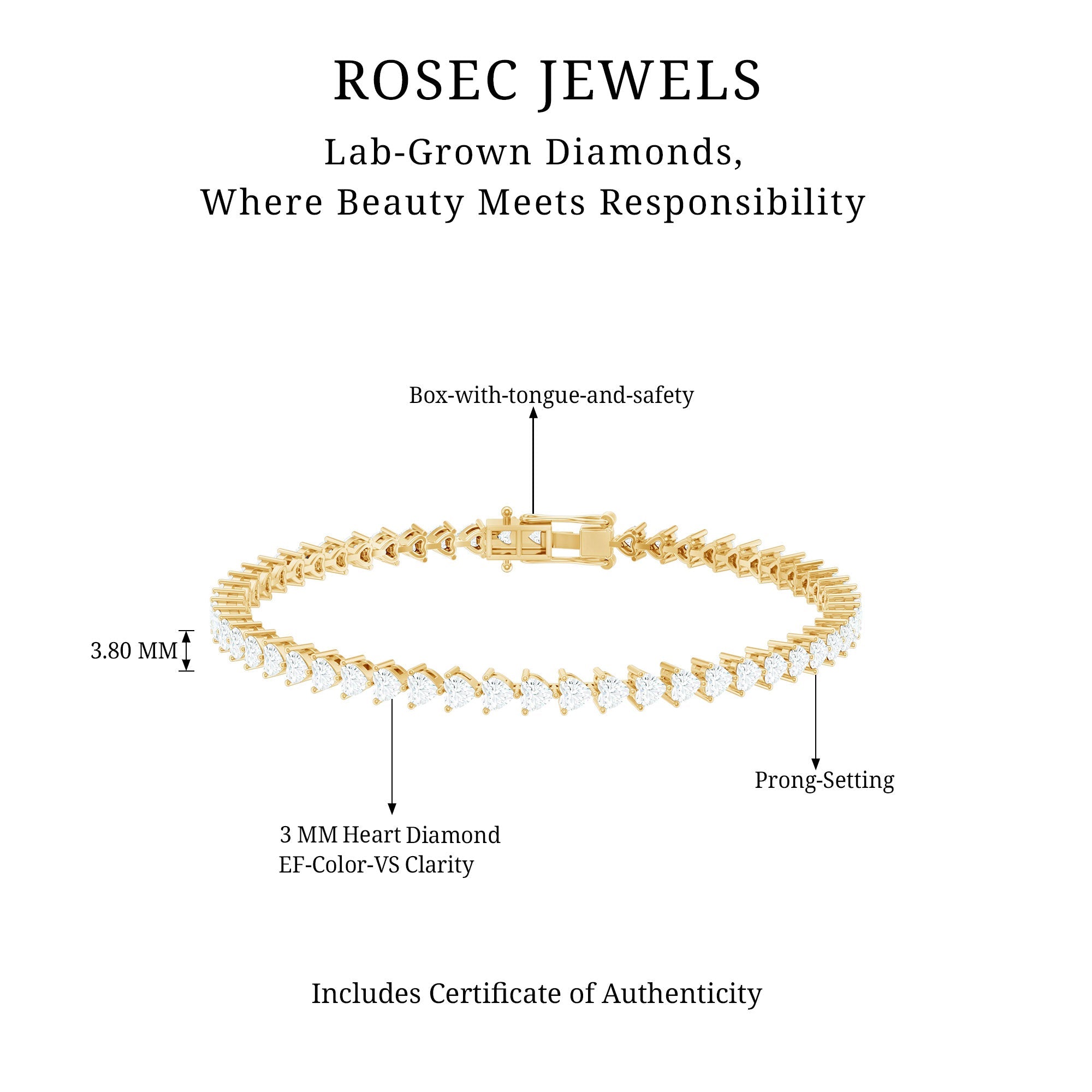 Lab Grown Diamond Heart Tennis Bracelet for Wedding